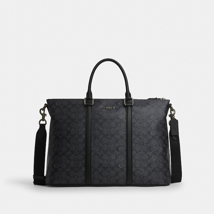 Coach CY770 Caleb Work Bag In Signature Canvas (QBMI5) กระเป๋าใส่เอกสารผู้ชาย สี Qb/Charcoal/Black