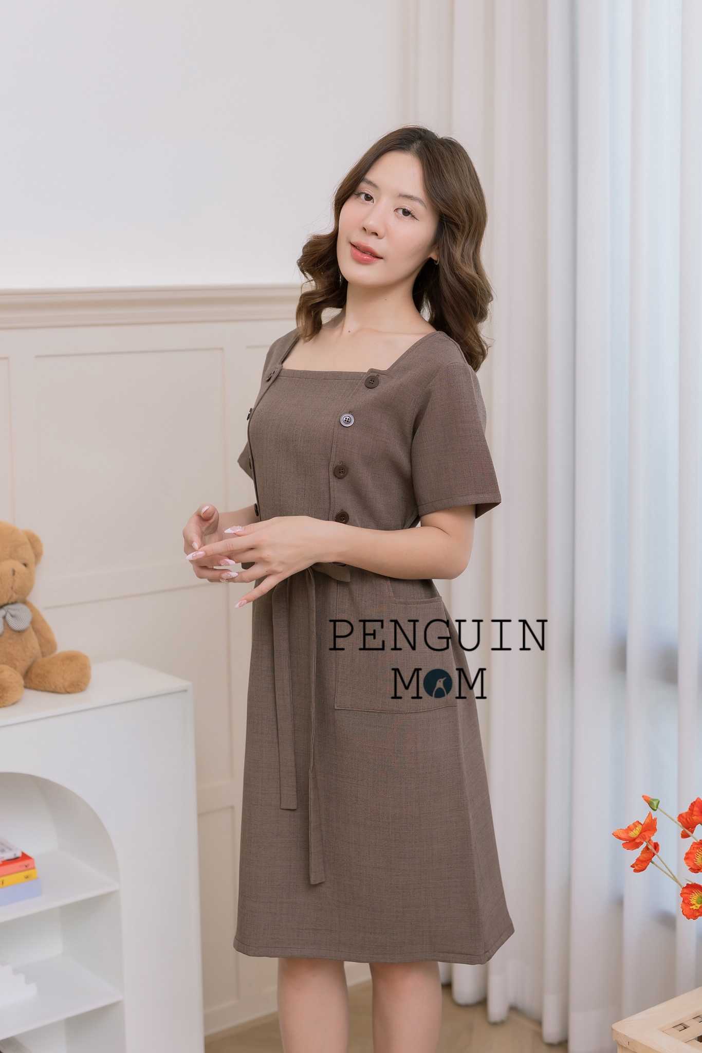 ชุดคลุมท้อง ชุดให้นม Julie dress น้ำตาลเข้ม