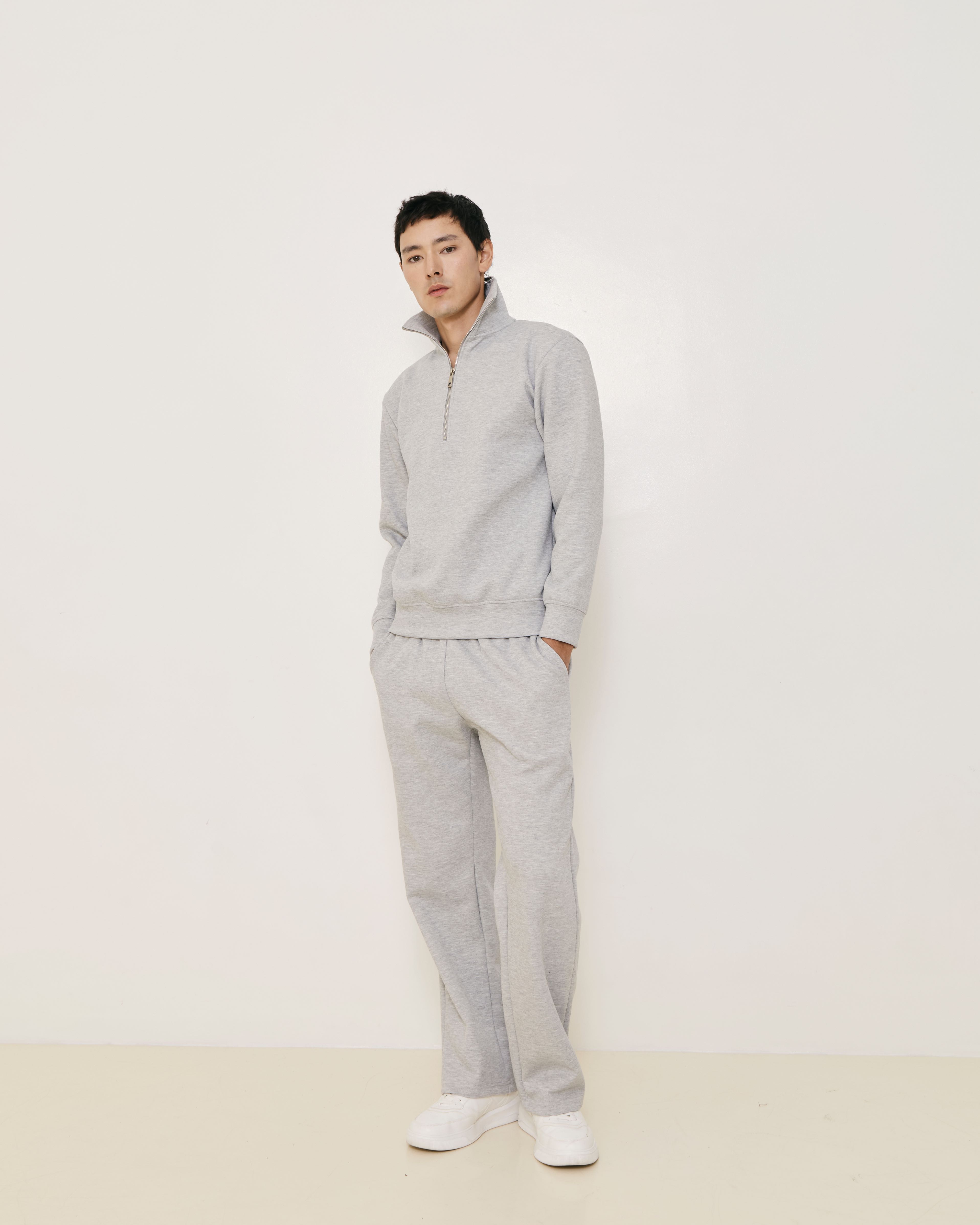 Grey Cotton Wide-Leg Sweatpants
