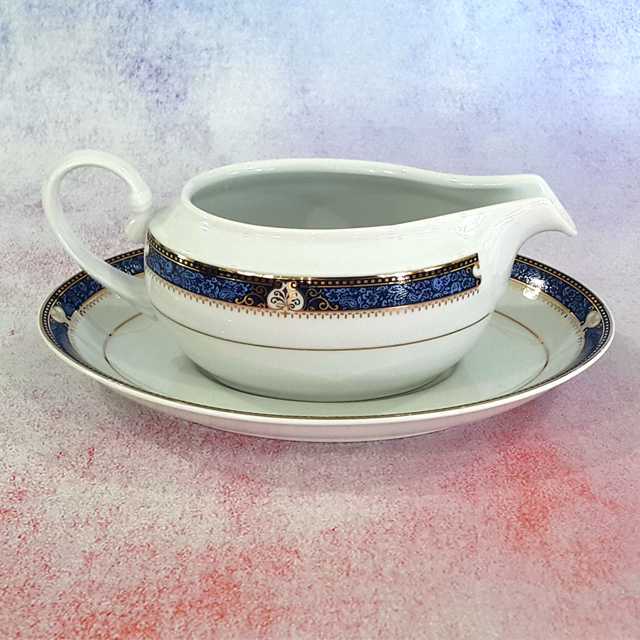ชุดเกรวี่โบ๊ท กระเบื้องปอร์ซเลน ลายขอบสีน้ำเงิน วนทอง Precious Blue รอยัล ปอร์ซเลน Royal Porcelain