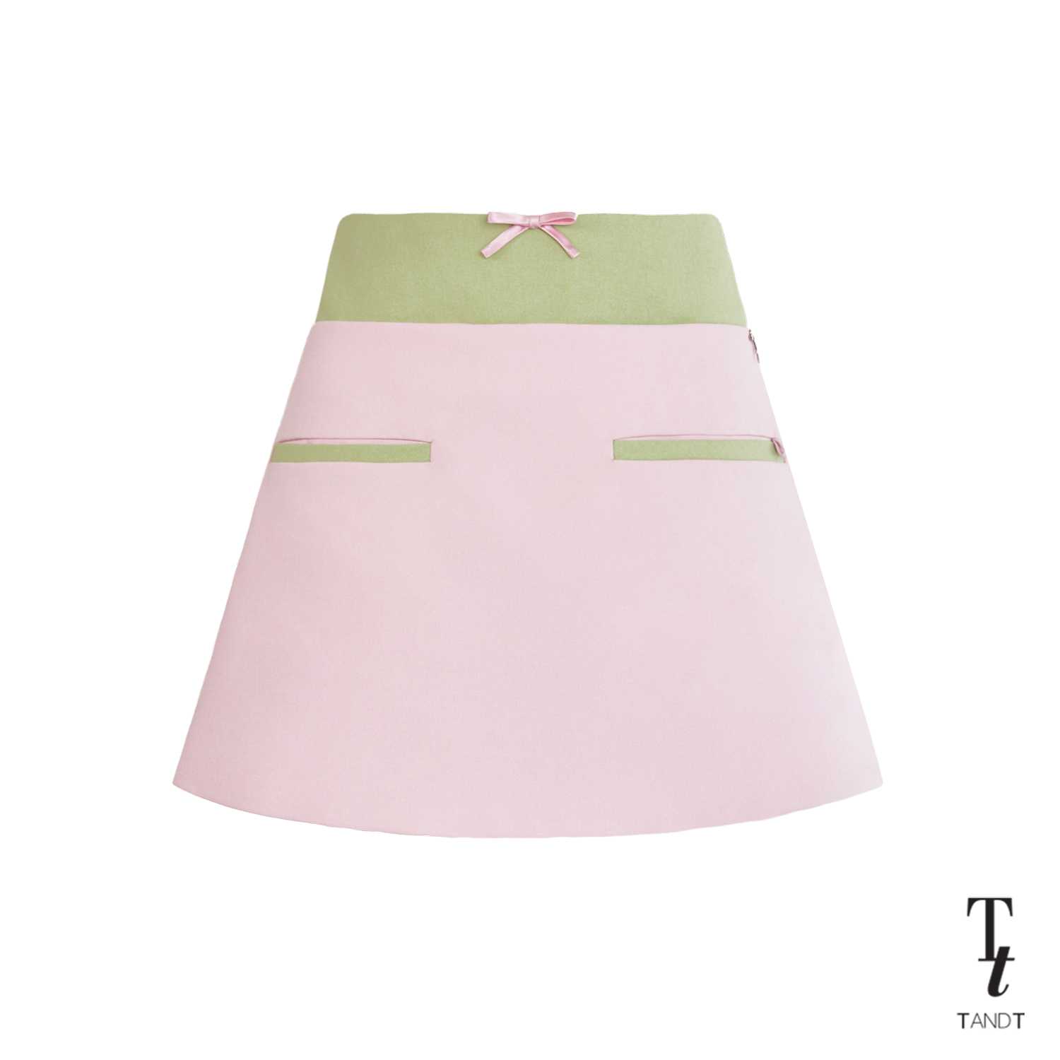 KENNEDY PINK - BOW DETAILED TWO-TONE MINI SKIRT