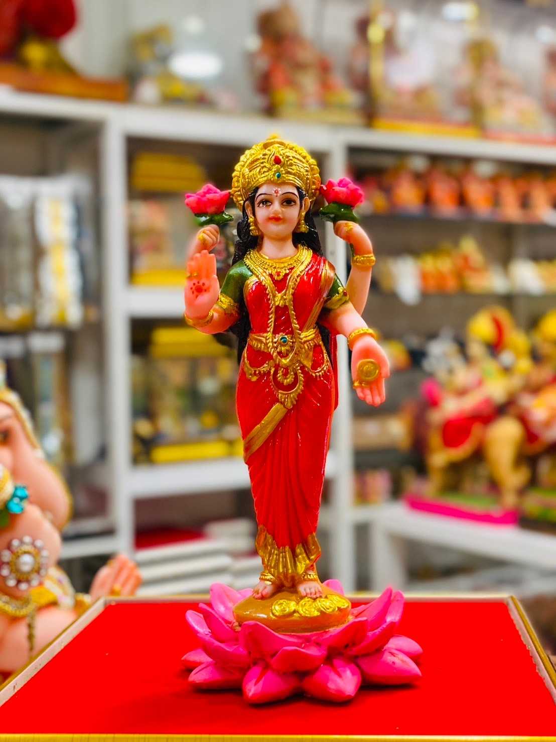 ॐ !! ส่งฟรี !! องค์พระแม่ลักษมี ยืนประทับบัว สูง 7.9 นิ้ว นำเข้าจากอินเดีย ผ่านพิธีอภิเษก ॐ