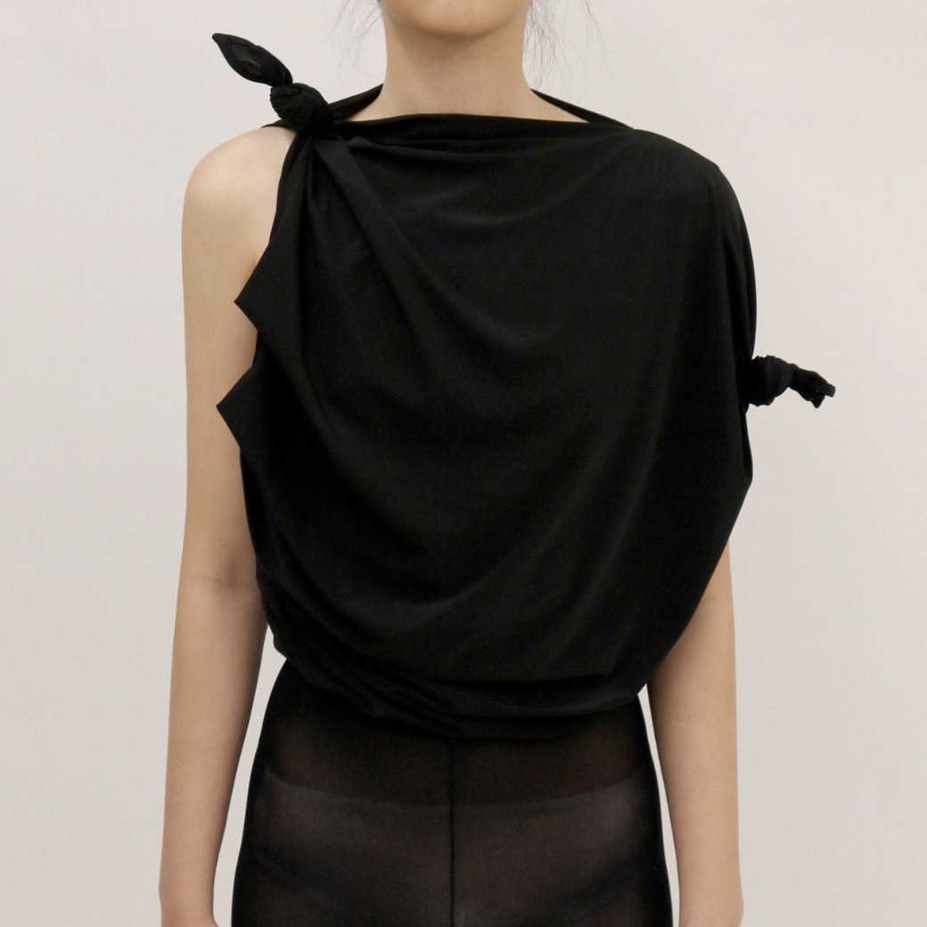 LEJE TARAE Draped Knot Top - BLACK