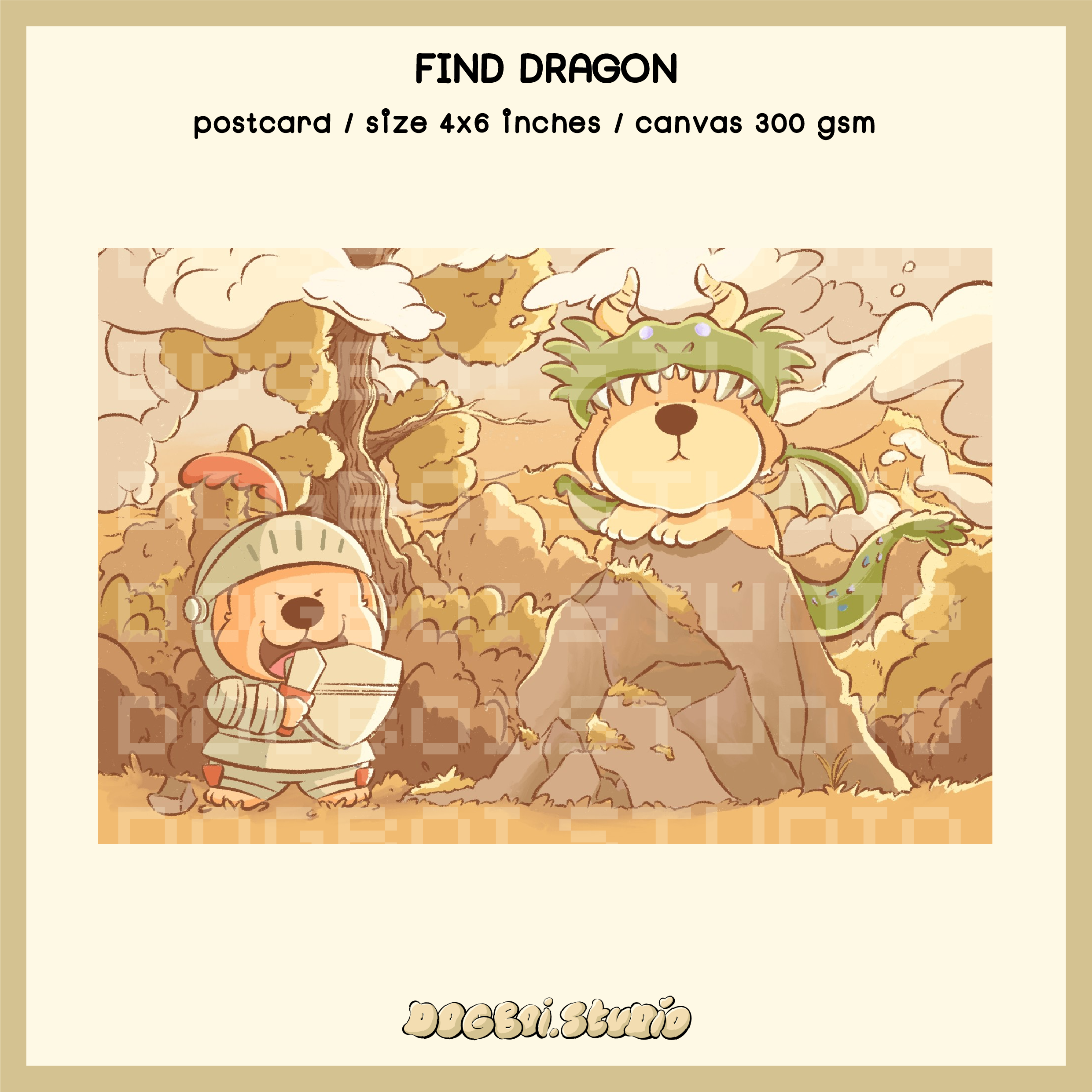DOGBOI postcard🐉find dragon โปสการ์ดโกลเด้นนักล่ามังกร พิมพ์ลงกระดาษแคนวาส