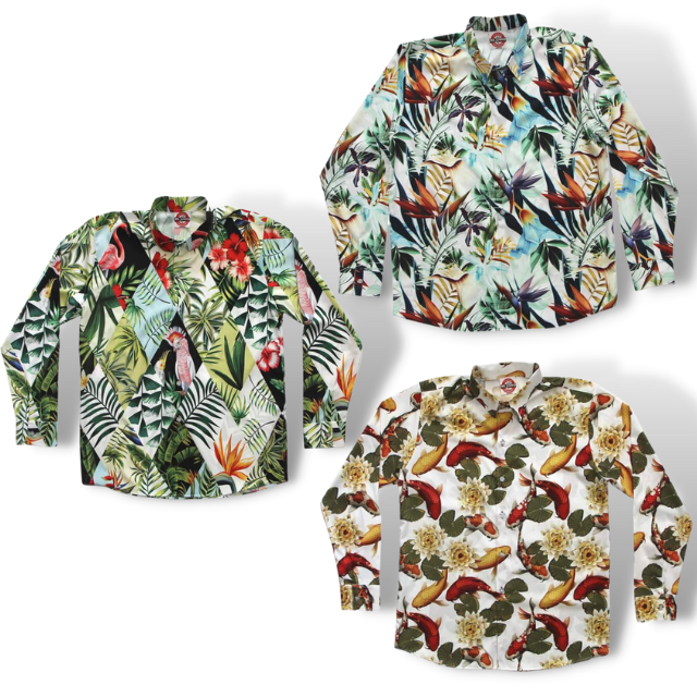 เสื้อเชิ้ตแขนยาวปกเชิ้ตลายแฟชั่น ผ้าPremium Grade ต่อลายเป๊ะพิมพ์เต็มหน้าหลัง ส่งฟรี