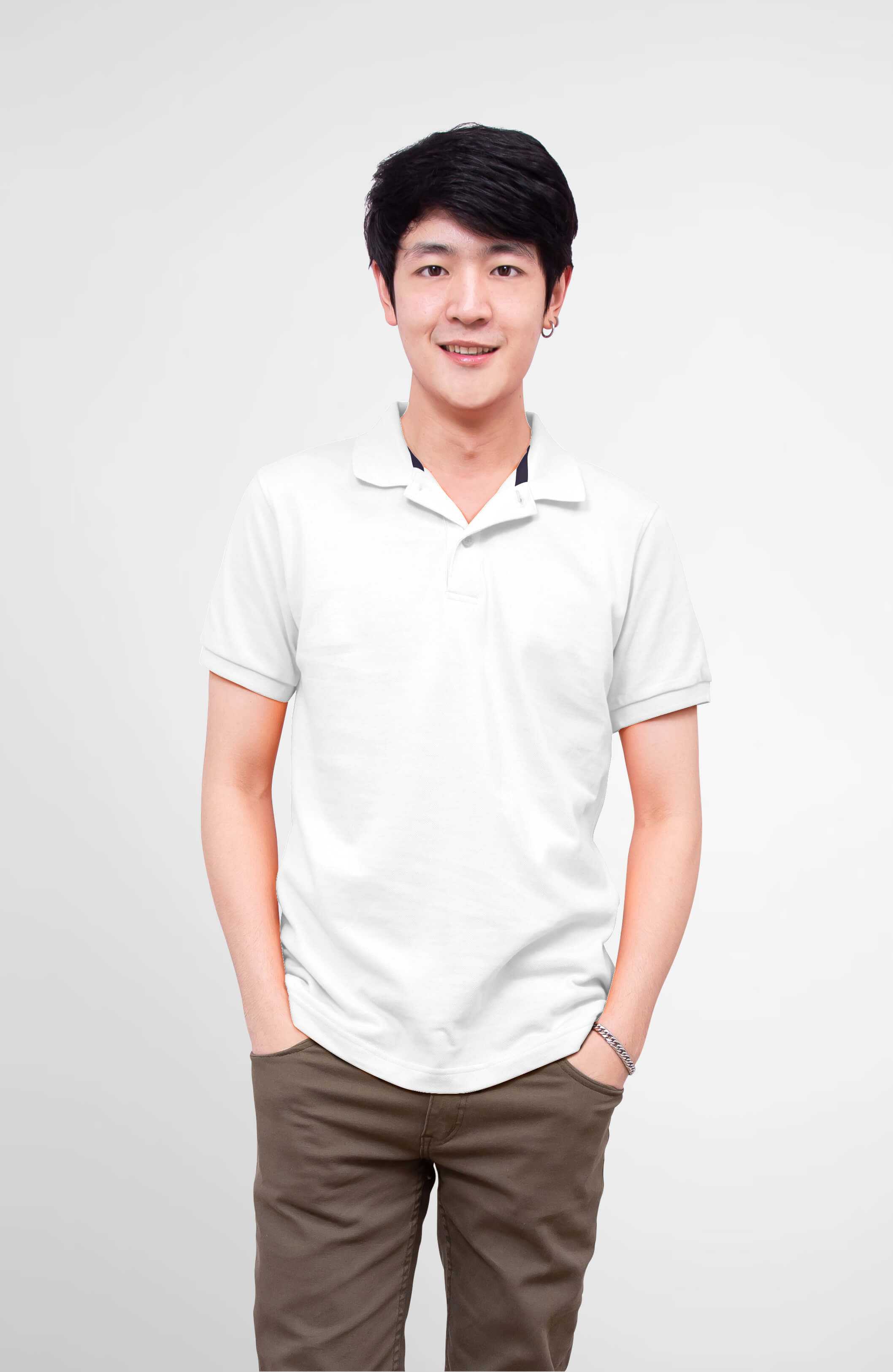 Noproblem ยอดขาย No.1 รับประกัน ไม่ย้วย ไม่ยืด ผ้านุ่ม เสื้อโปโล ชาย สีขาว