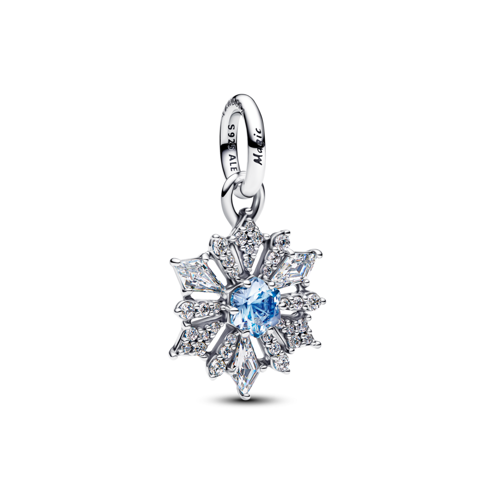 Disney Frozen snowflake sterling silver dangle with water blue crystal and clear cubic zirconia