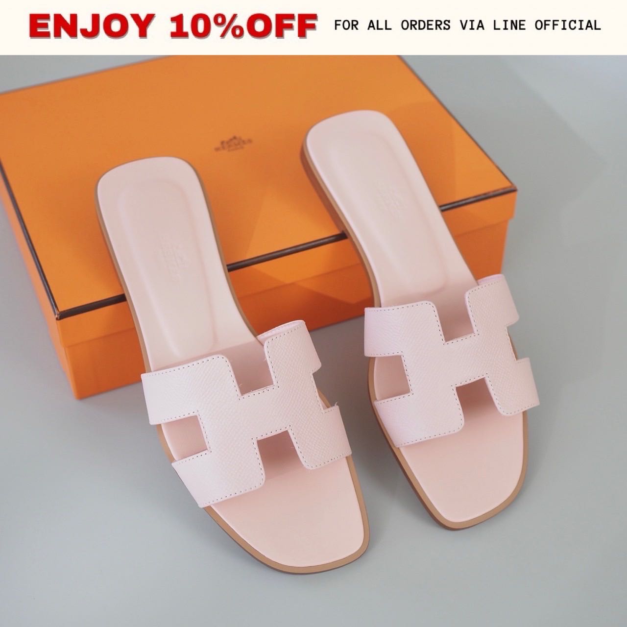 NEW! HERMES Oran Sandals สี Rose Pale Epsom | Shoes