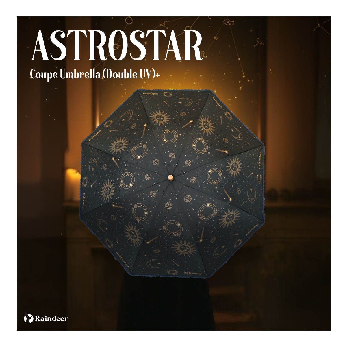 Raindeer ร่มยาว 22 นิ้ว 2 ชั้น ลาย ASTROSTAR  Coupe Umbrella  ร่ม 2 ชั้น กัน UV กันร้อน 2 เท่า