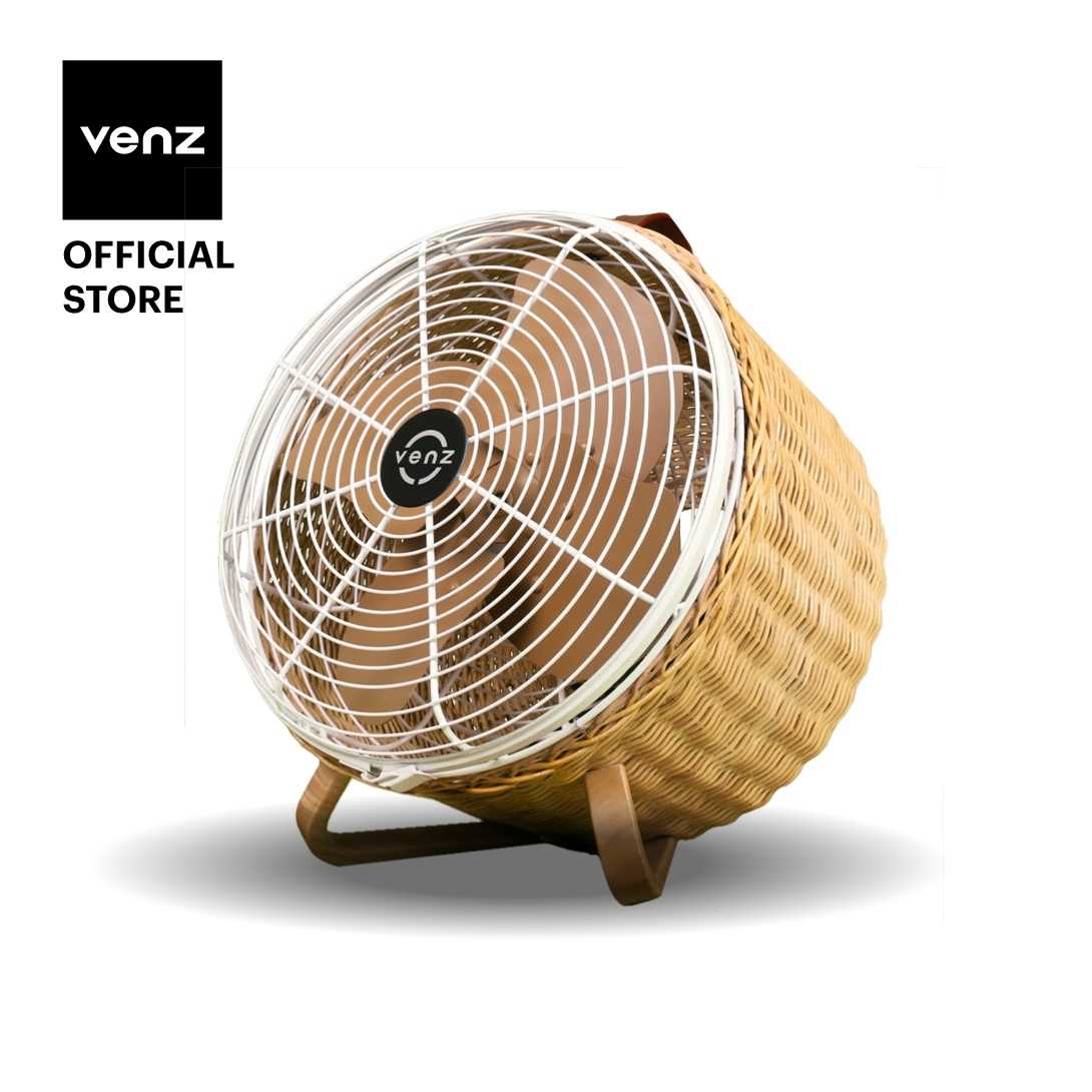 Venz เวนซ์ พัดลมตกแต่ง ทูเบอร์ทรงกลมถังหวาย 12 นิ้ว รุ่น Rattan Collection สีซันไรส์