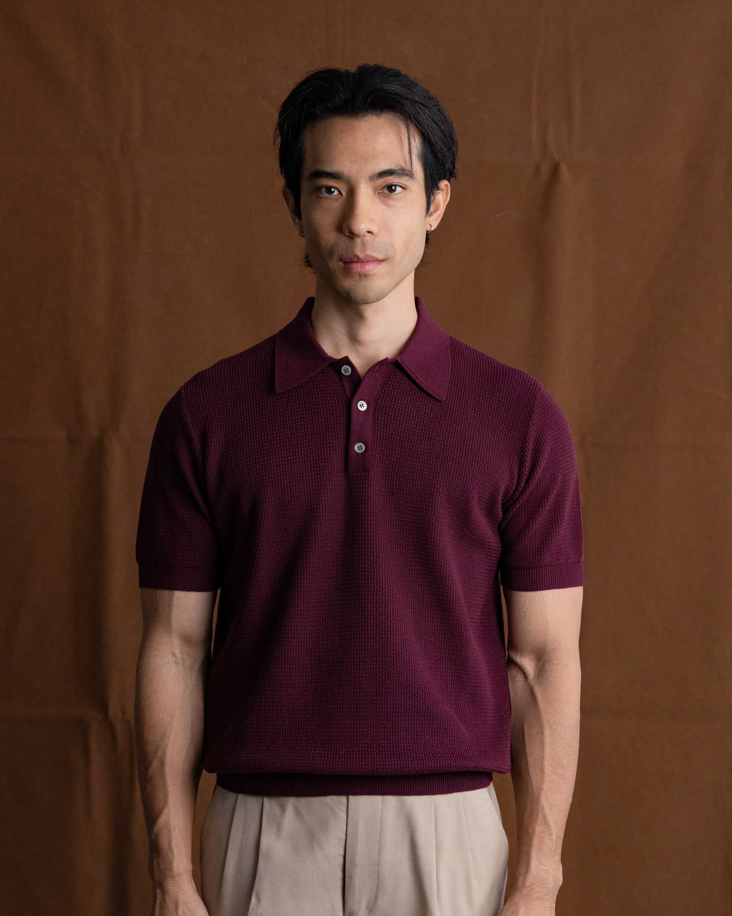 MadetoMature Wave Textured Knitted Polo - Burgundy