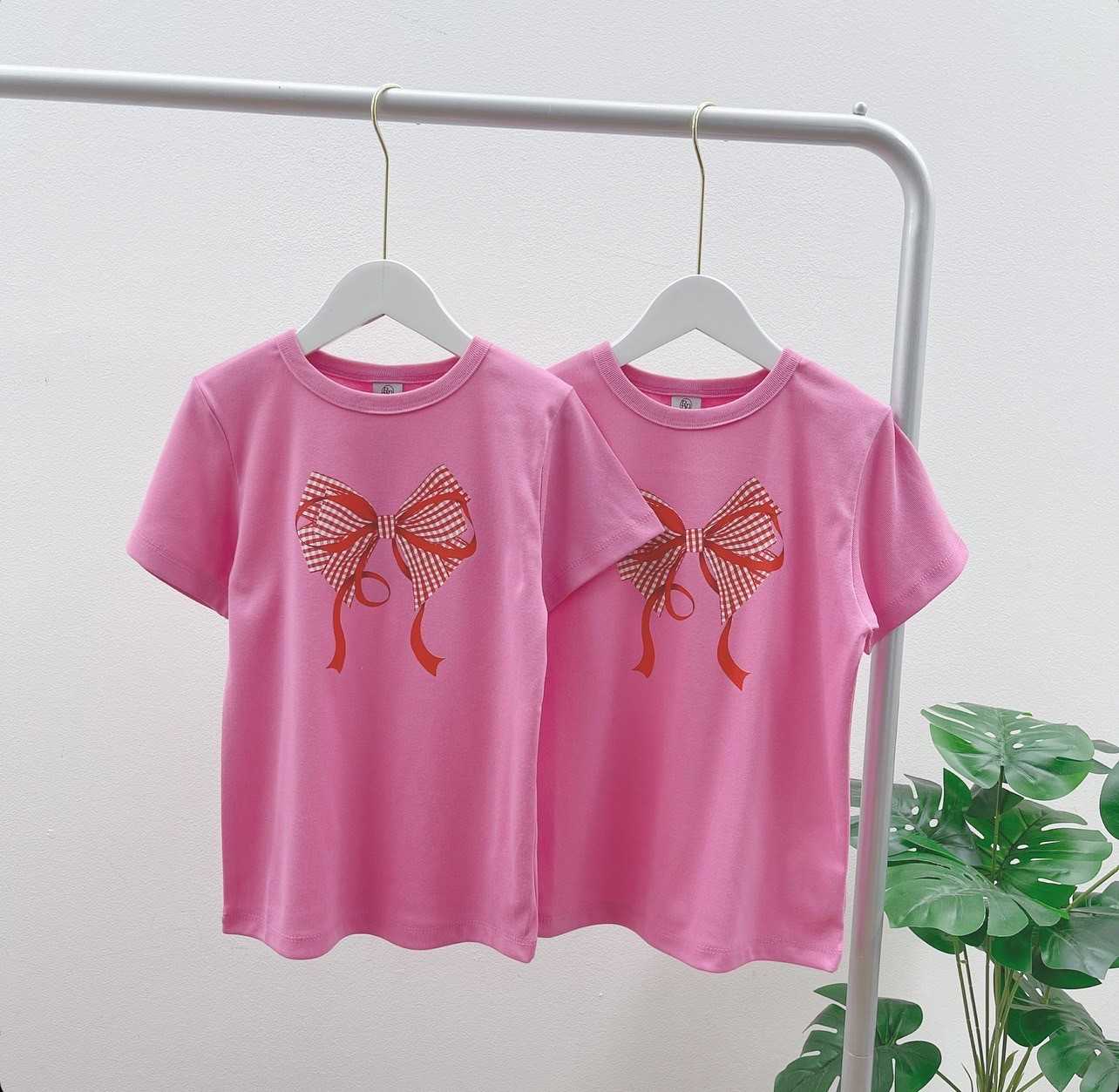Ronron DOUBLE RIBBON SLIM CROP T SHIRT PINK RED