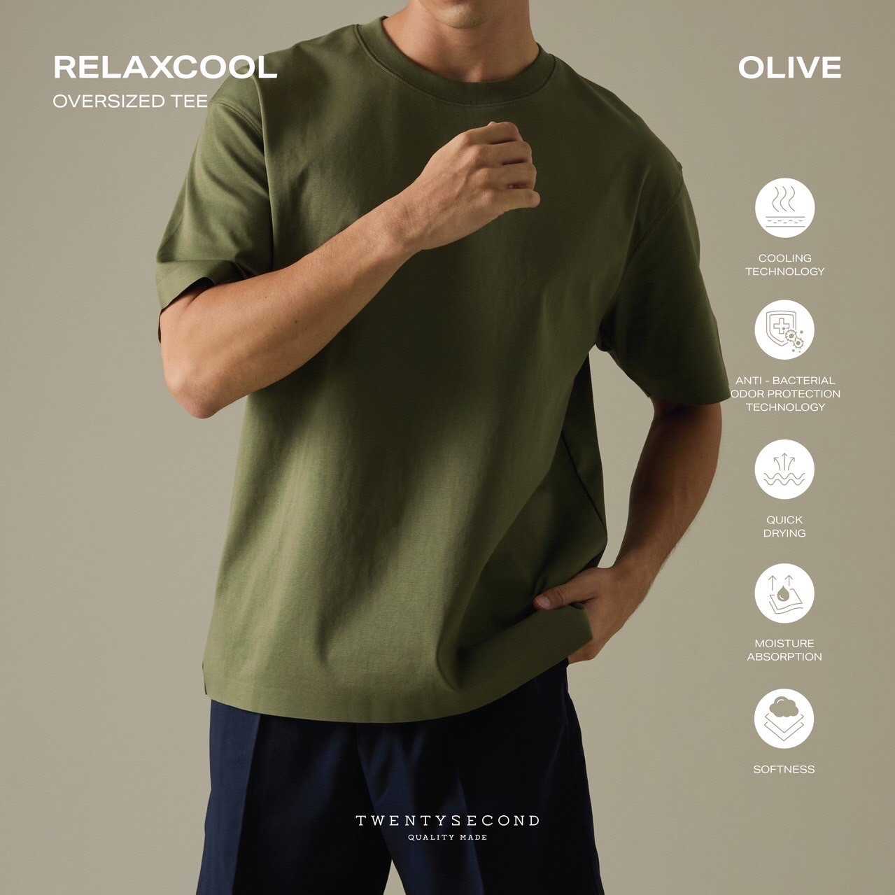 RELAXCOOL OVERSIZE TEE - OLIVE
