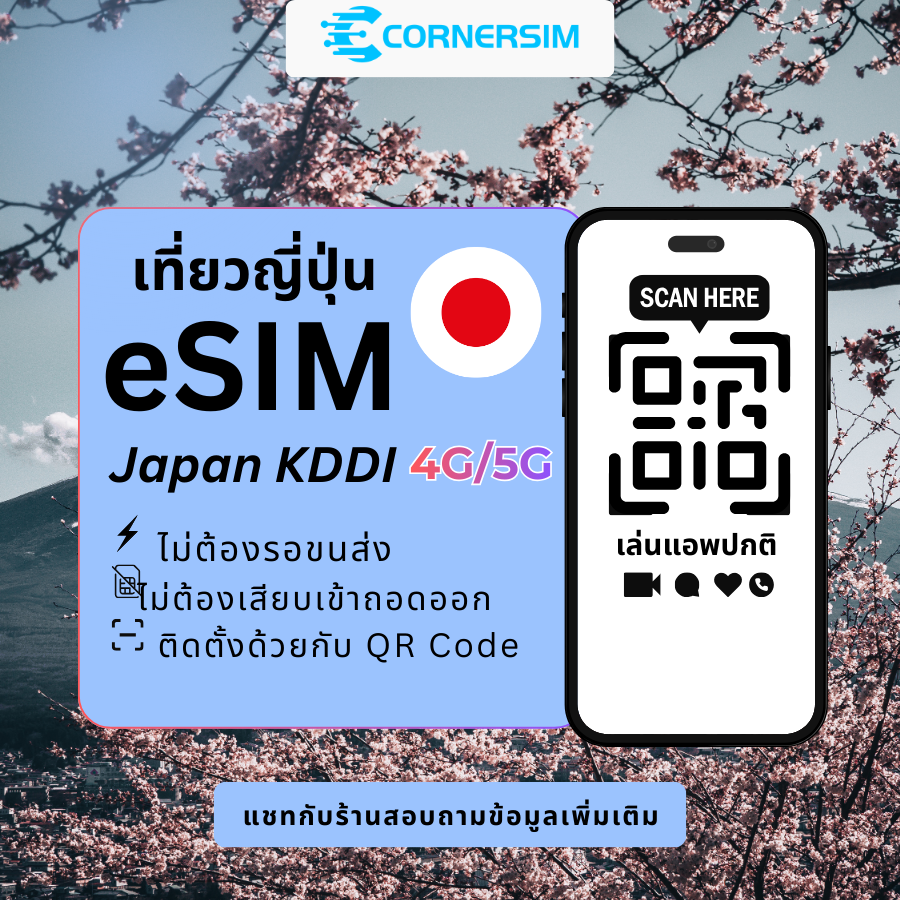 eSIM Japan ญี่ปุ่น (KDDI) ซิมเน็ตญี่ปุ่น 5G สัญญาณแรงทั่วประเทศ Local Network ไม่ต้องสลับซิม