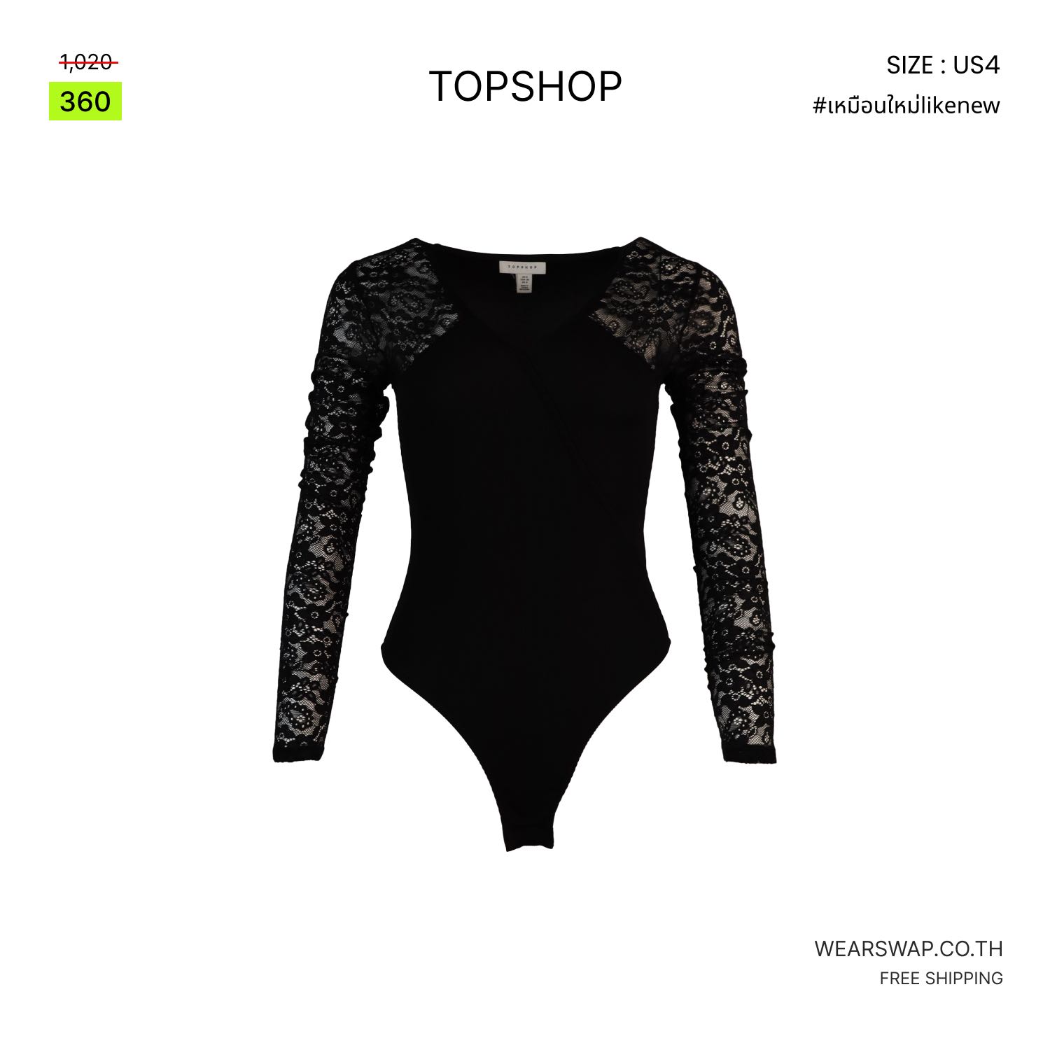 Topshop บอดี้สูทแขนลูกไม้ สีดำ D055-3