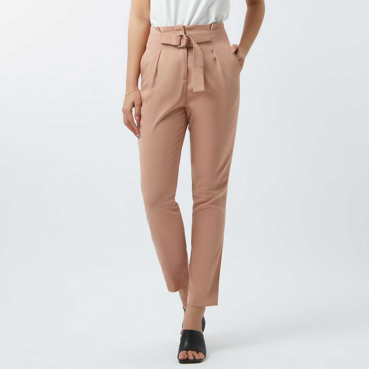 กางเกงทรงสลิมแต่งเข็มขัดผ้า | Slim Fit Trousers with Fabric Belt | 04456