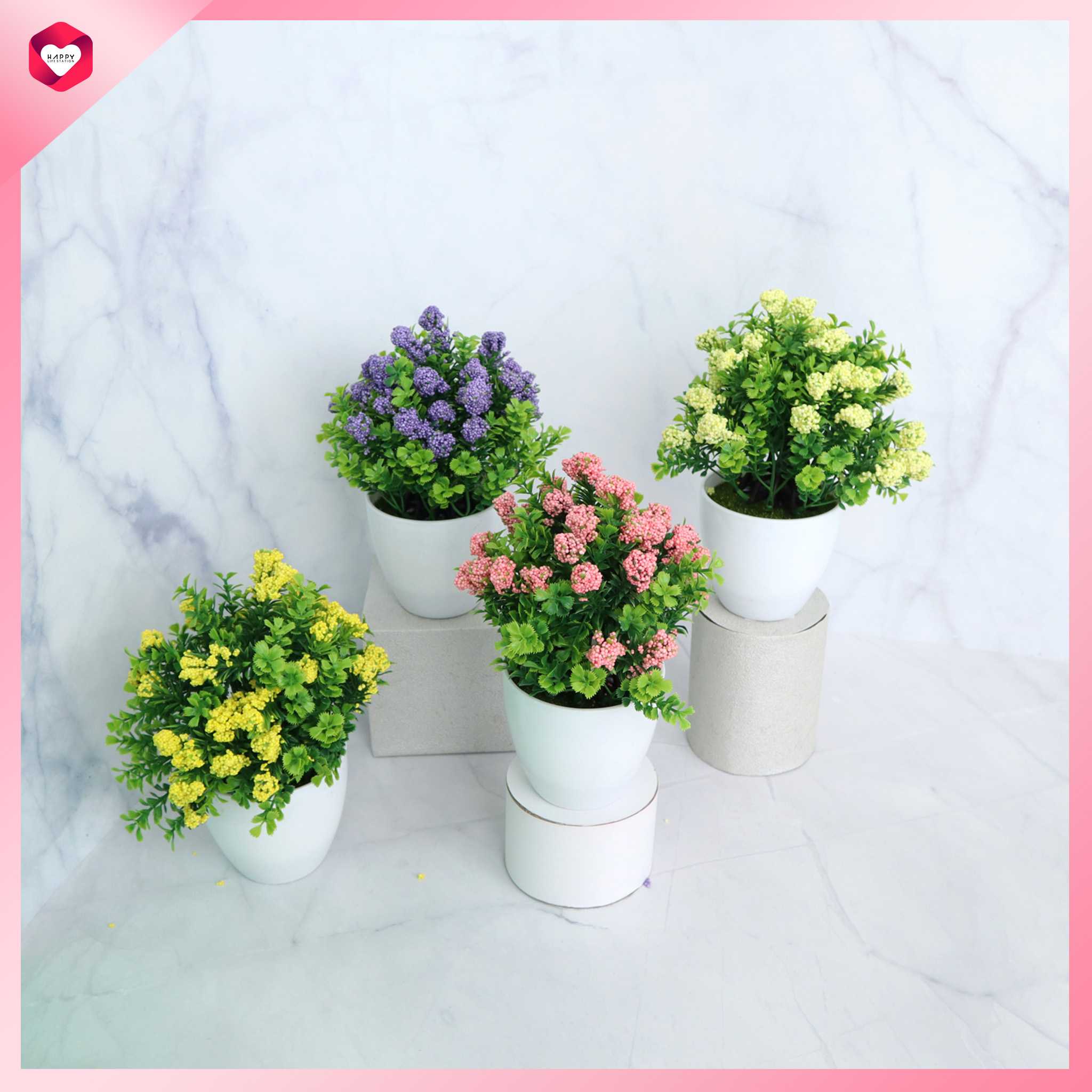 HappyLife กระถางดอกไม้ตกแต่งบ้าน ดอกไม้พุ่มหนา ขนาด 13x20 ซม. รุ่น Q มี 3 สี