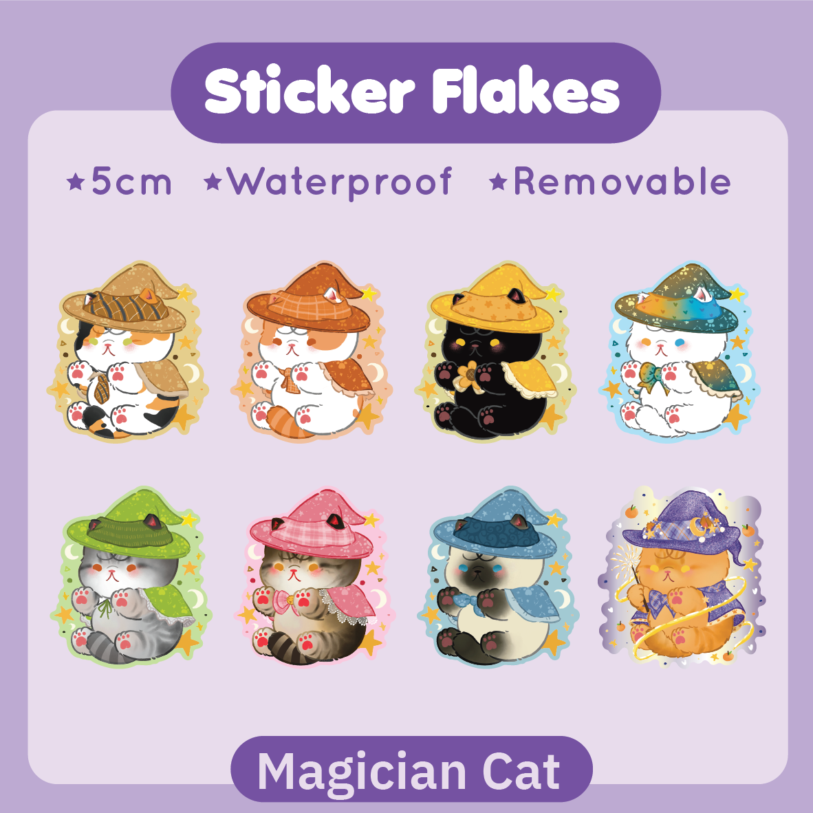 Sticker Flakes - Magician Cat 5cm.