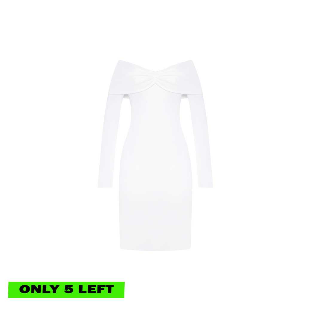 BEATRICE MIDI DRESS WITH DETACHABLE FLOWER PIN - WHITE