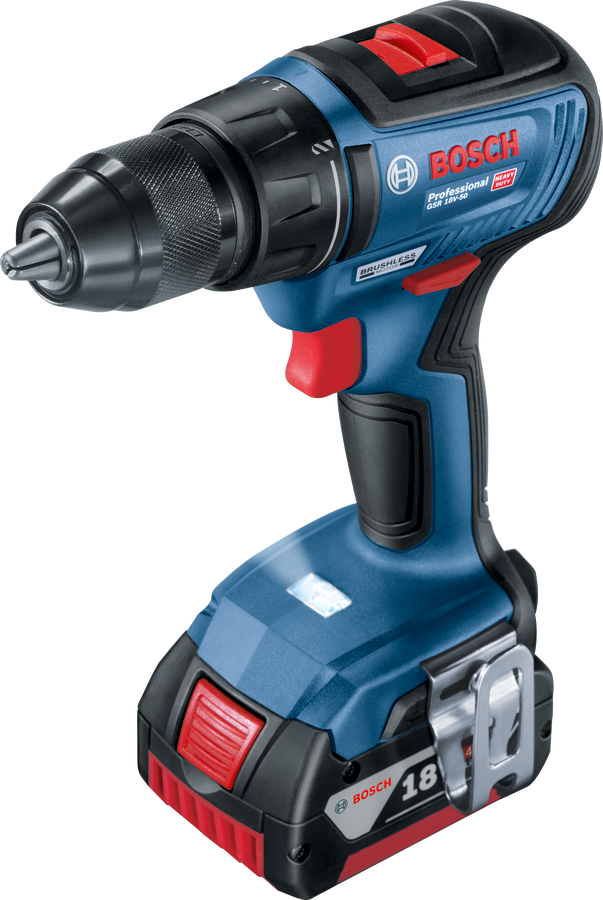 สว่านไร้สาย BOSCH GSR 18V-50 18V พร้อมแบตเตอรี่และแท่นชาร์จ