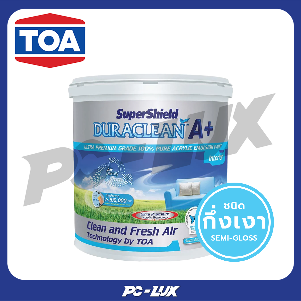 TOA สีน้ำทาภายใน กึ่งเงา รุ่น SUPERSHIELD DURACLEAN A PLUS ขนาด 2.5 แกลลอน