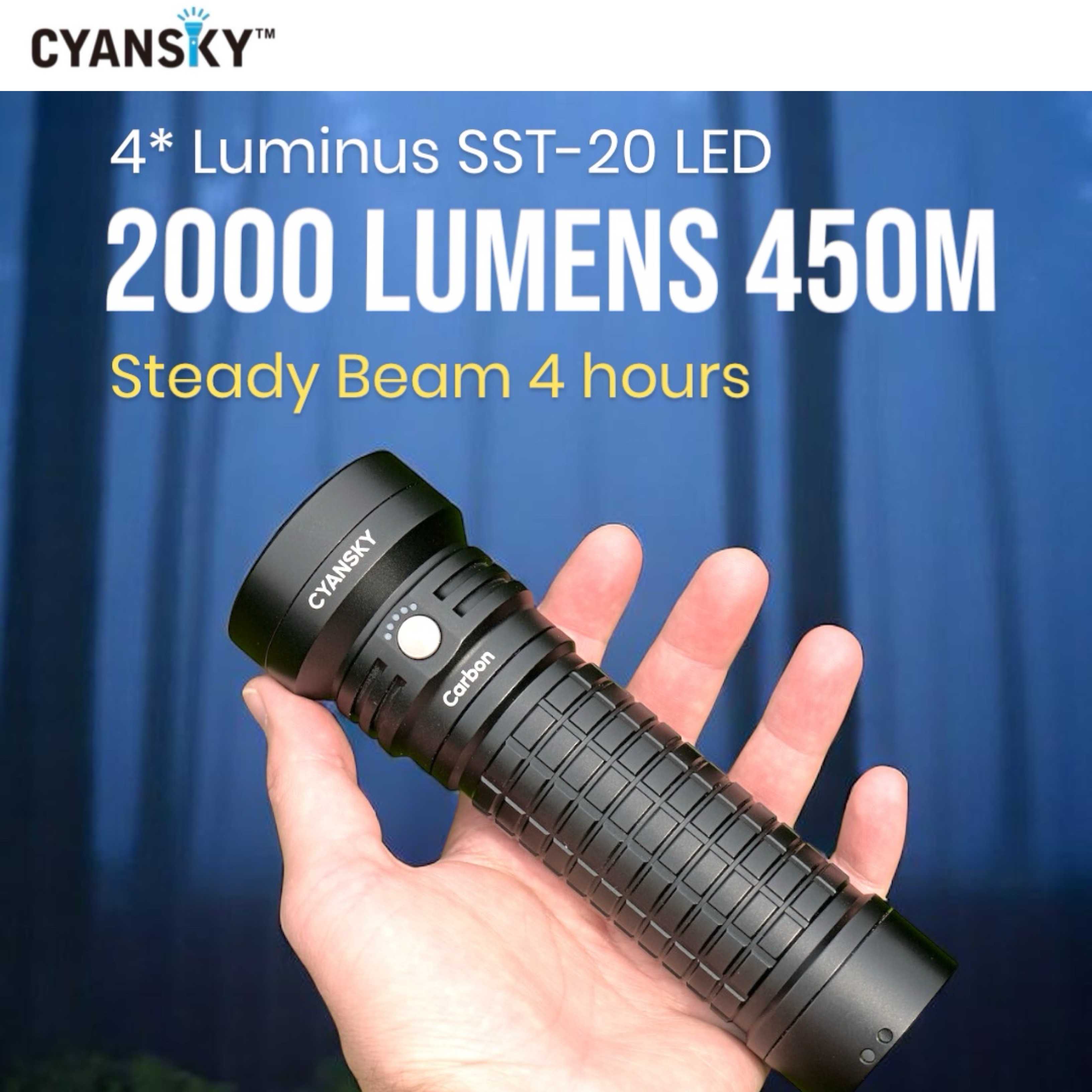 Cyansky Carbon Portable Steady Beam Searchlight 2000 Lumens 450M