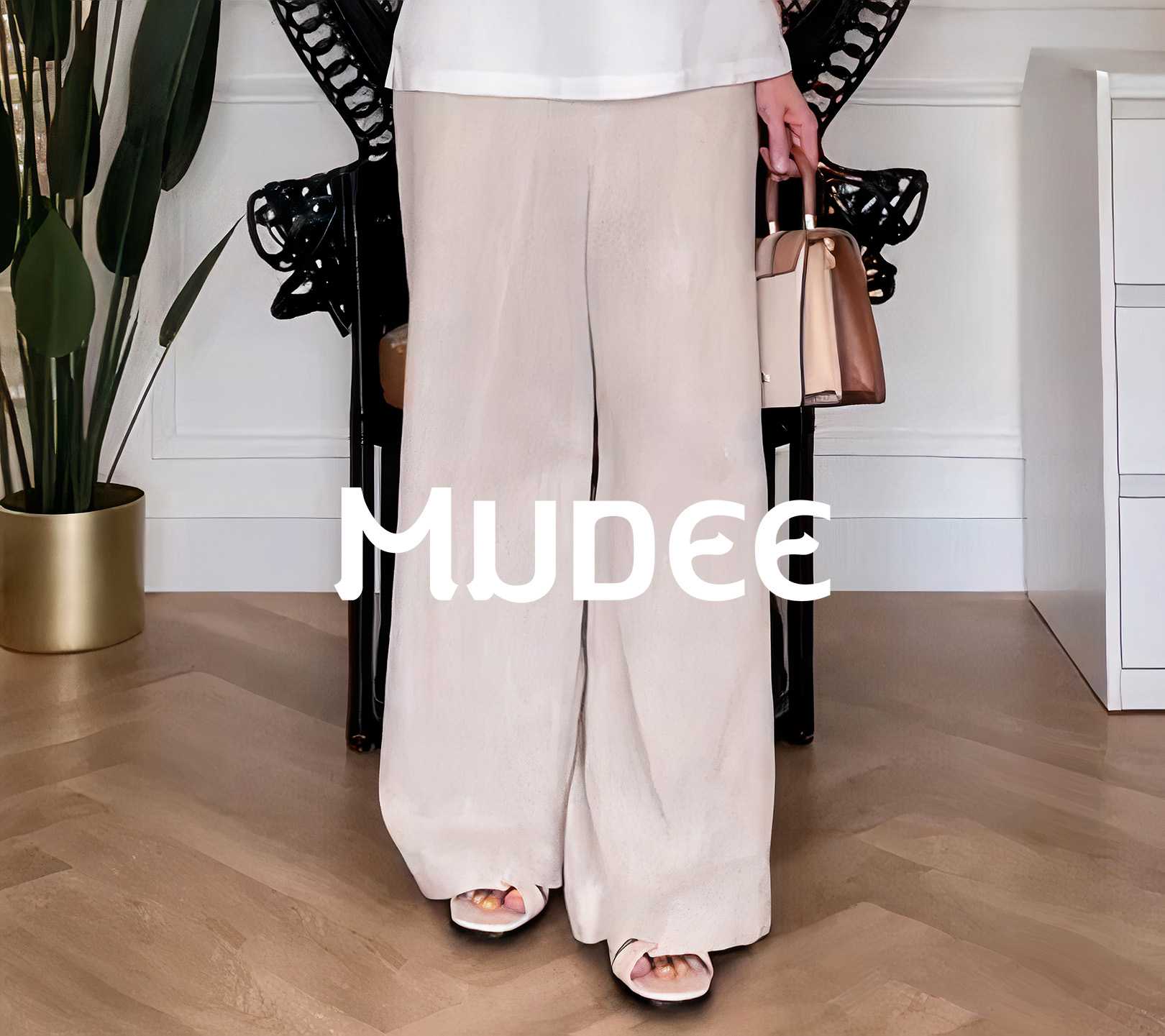 กางเกงขายาวเอวยางยืดด้านหลัง ผ้าลินิน 100%  สีกากี Khaki Stretched Back Wide-Leg Long Pants