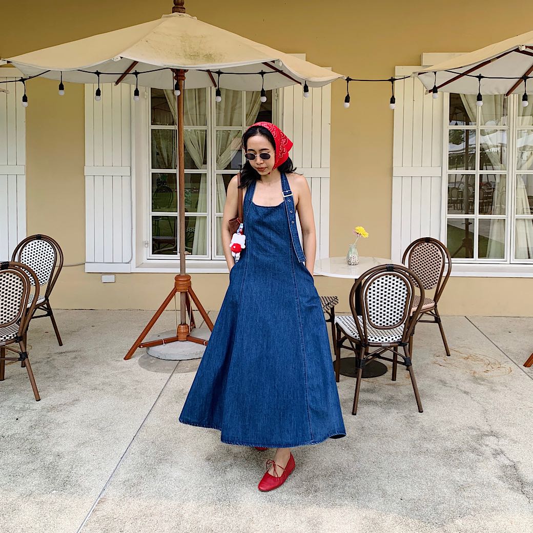 Halter belt denim dress