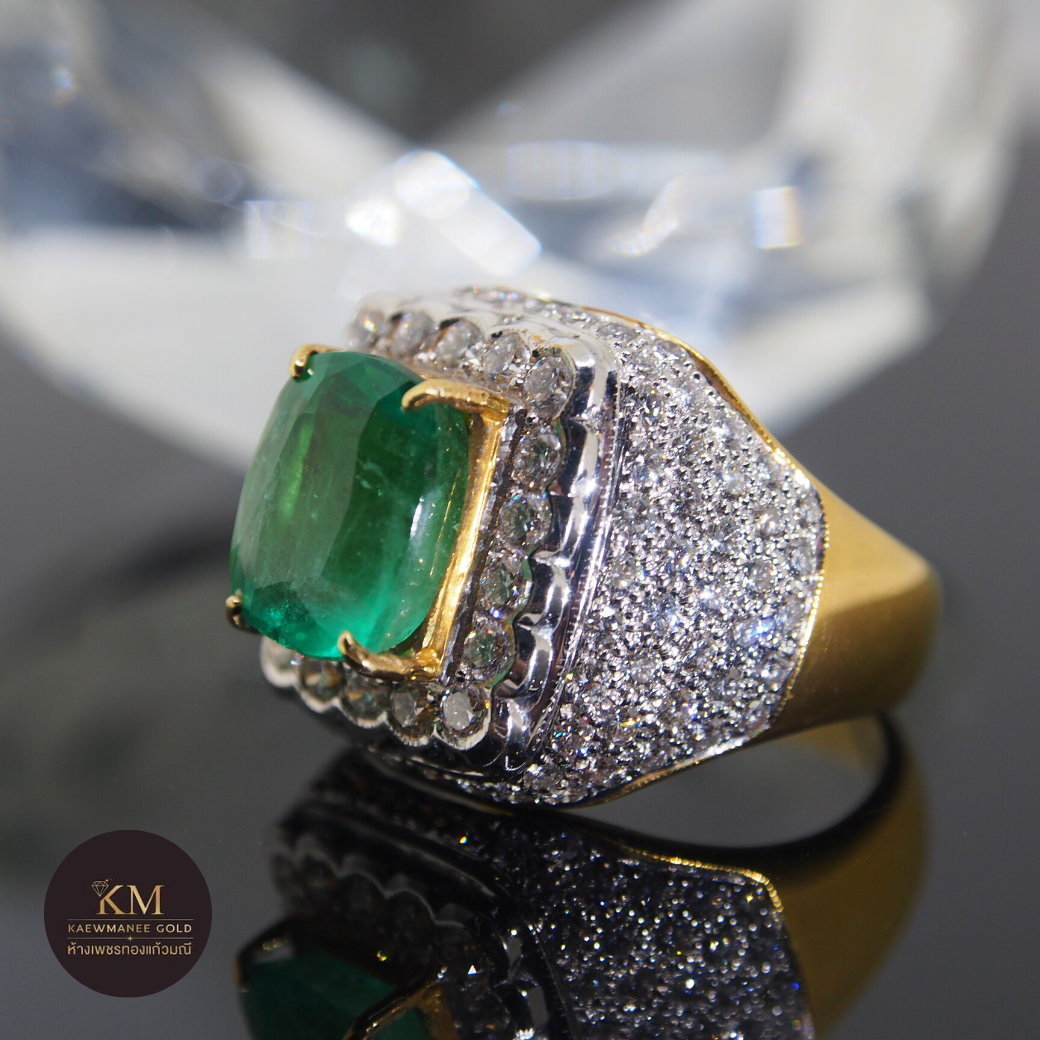 แหวนเพชร ABSOLUTE Emerald DECO Blooming Pave RING (90% Gold)