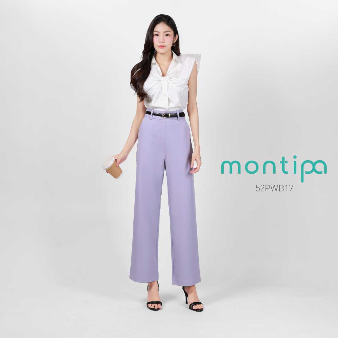 Montipa กางเกงทรงกระบอก ซิปหลัง ขอบเอวสูง ผ้า Comfort 52PWB17