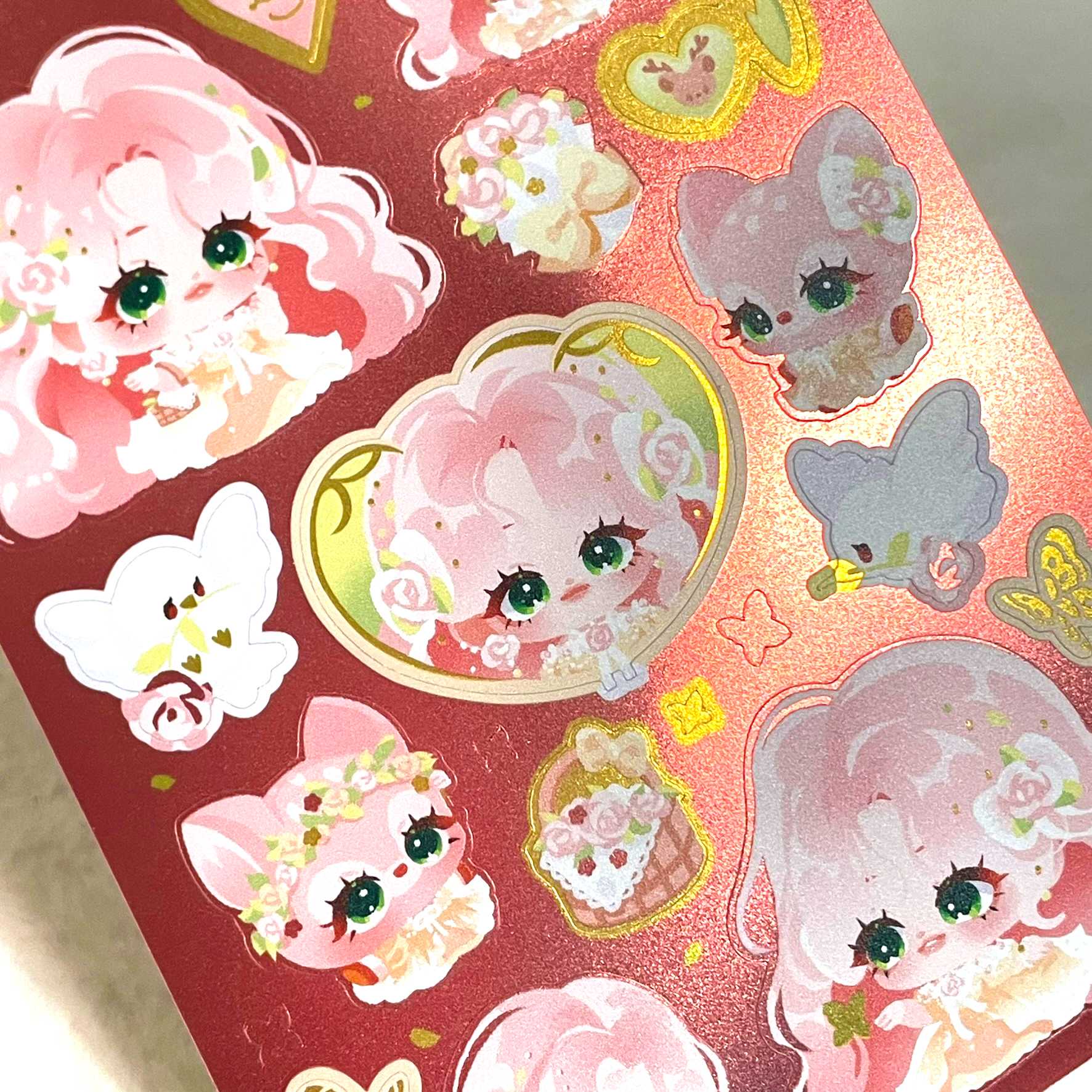 little pink lady & deer | metallic sticker