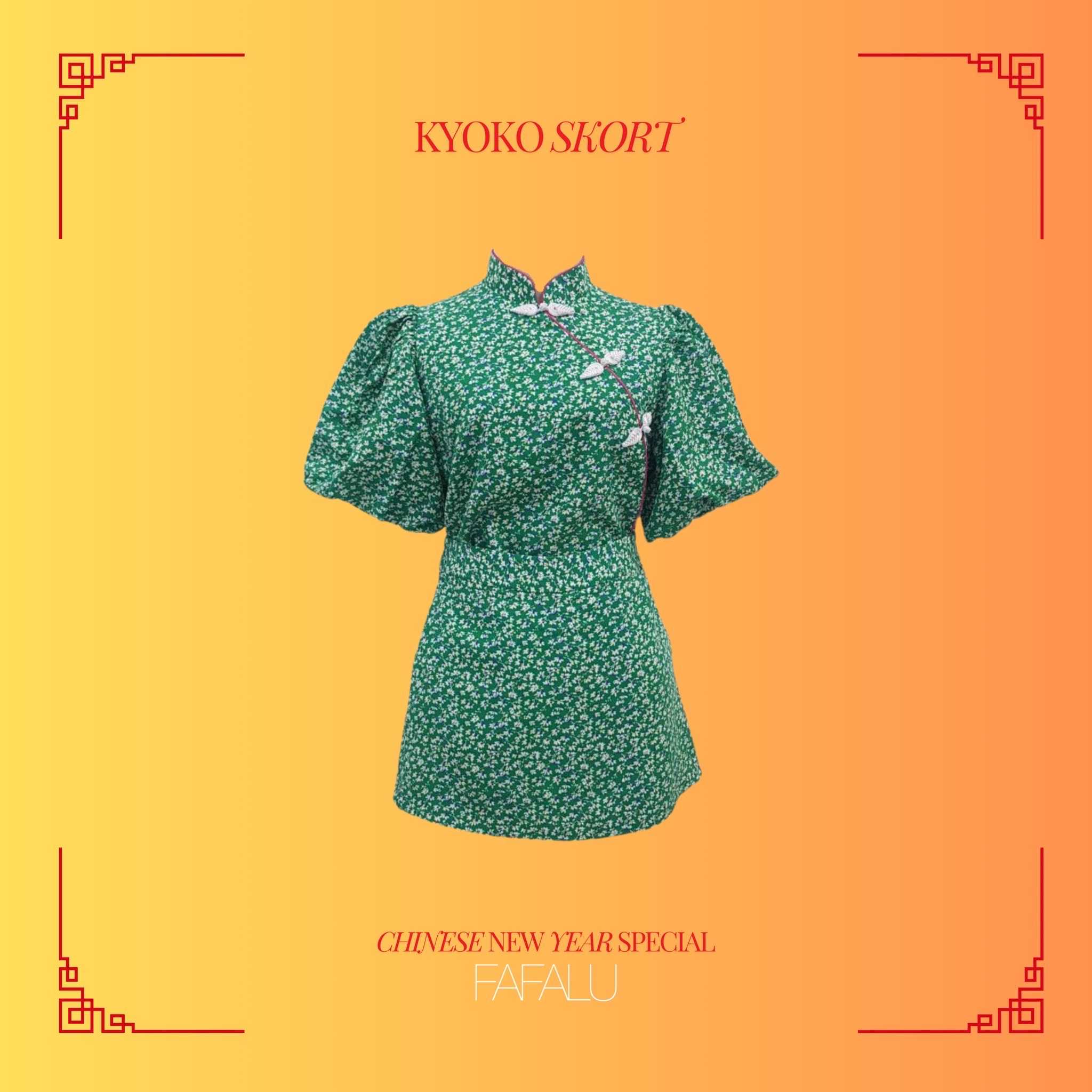 [FAFALU] Kyoko Skort Set (Collection 2025)เสื้อคอจีนแขนตุ๊กตา พร้อมกางเกงกระโปรง(Pre Order 7-14 วัน)