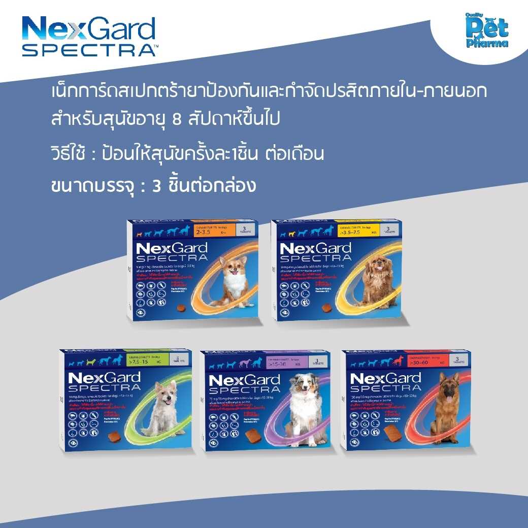 Nexgard Spectra ยากิน กำจัดเห็บ หมัด ไร พยาธิต่างๆ  สำหรับสุนัข