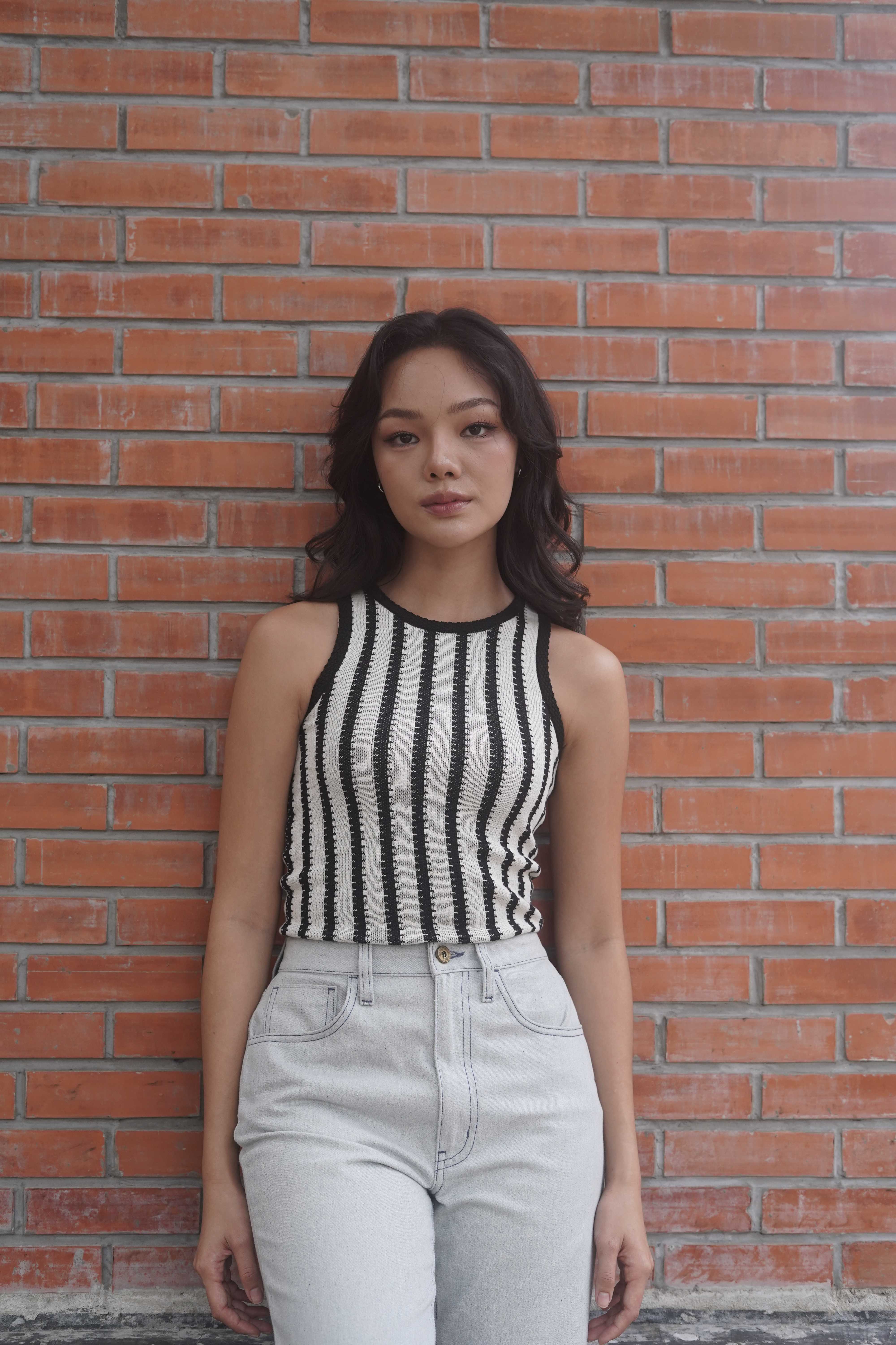CIRCULAR Women Striped Knitted Tank Top เสื้อกล้าม ถักลายทาง