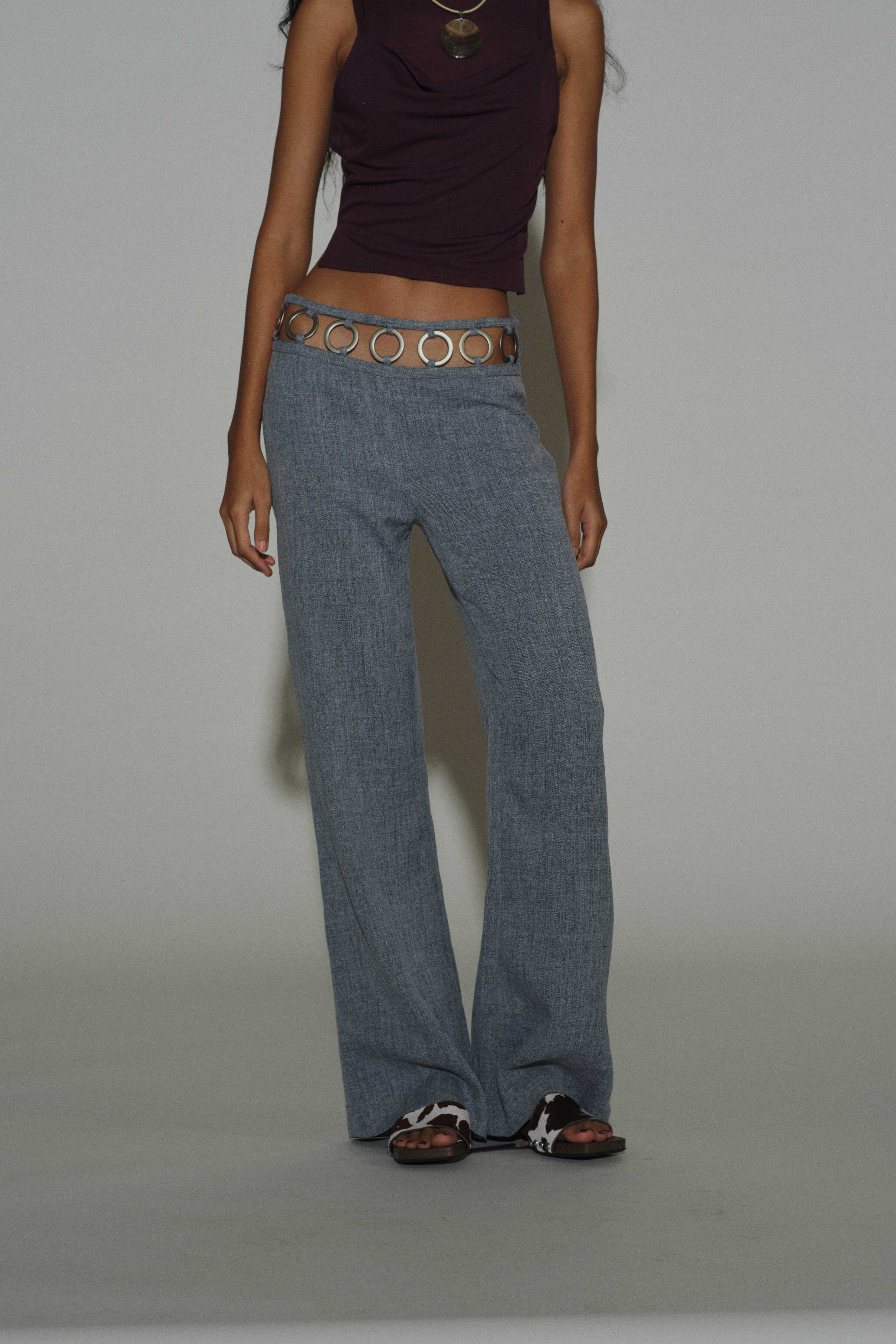 Metal Ring Trousers - Grey Denim