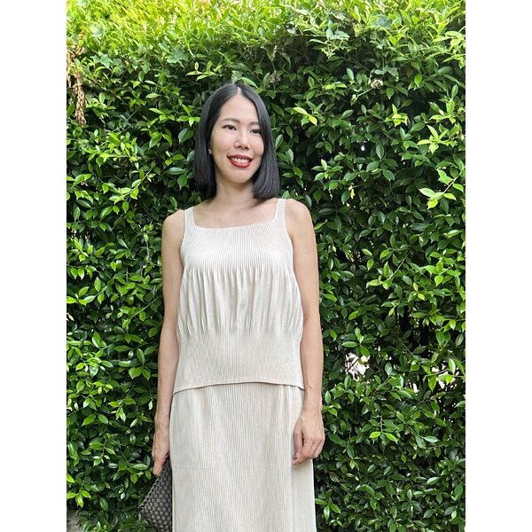2MUAY GJO5161 เสื้อพลีทคุณภาพ THICK SQUARE NECK PLEATED TANK TOP 14 สี FREE SIZE