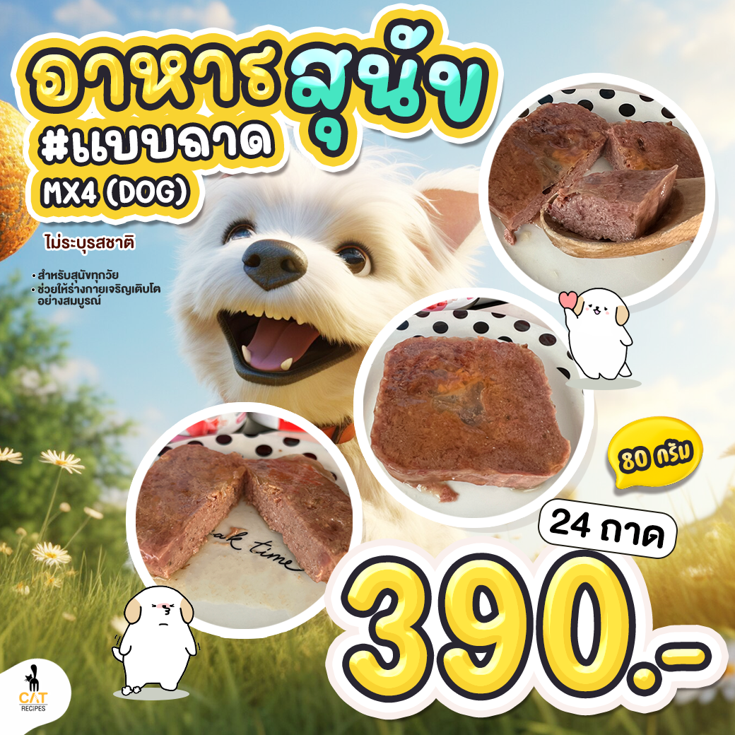 • MX4 DOG อาหารเปียกสุนัขแบบถาด ไซส์ 80 กรัม คละรส ส่งฟรี