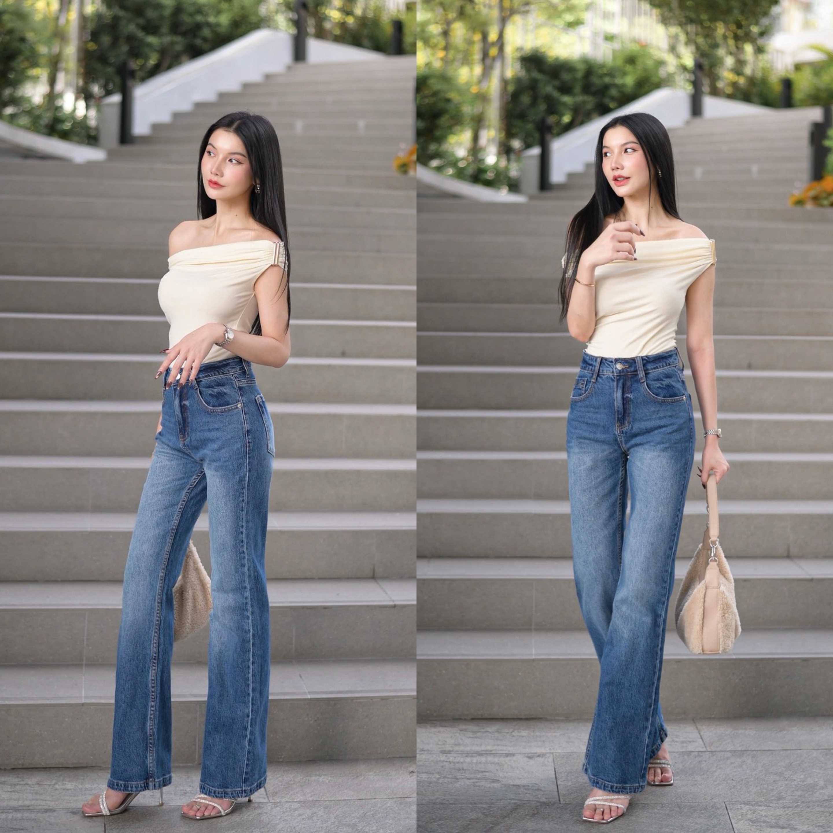 TLP0563 Regular mid rise waist straight jeans