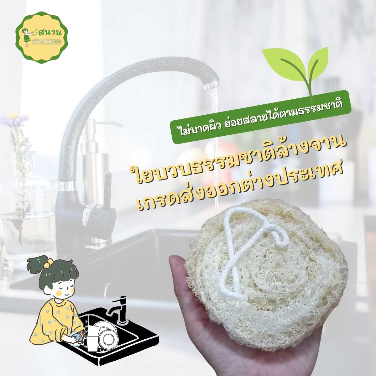 ใยบวบล้างจาน ใยบวบธรรมชาติ เกรดพรีเมี่ยม ไม่ย้อมสี ไม่ผสมใยสังเคราะห์ ย่อยสลายได้