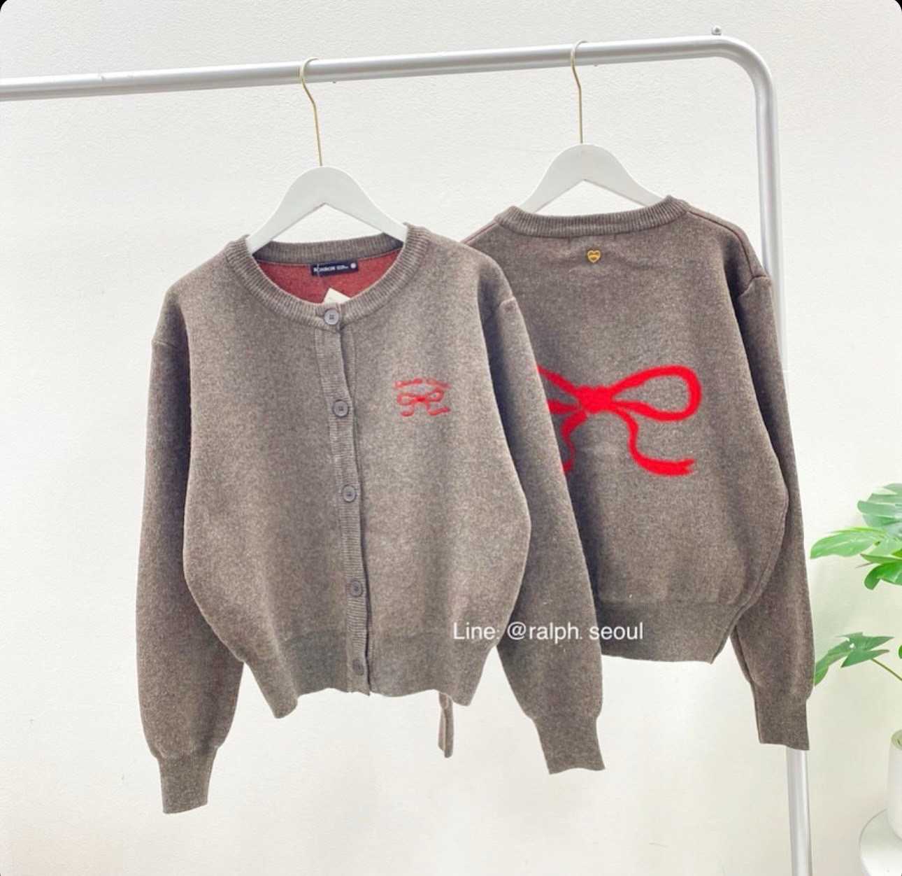 RONRON HEART RIBBON KNIT CARDIGAN (BROWN)