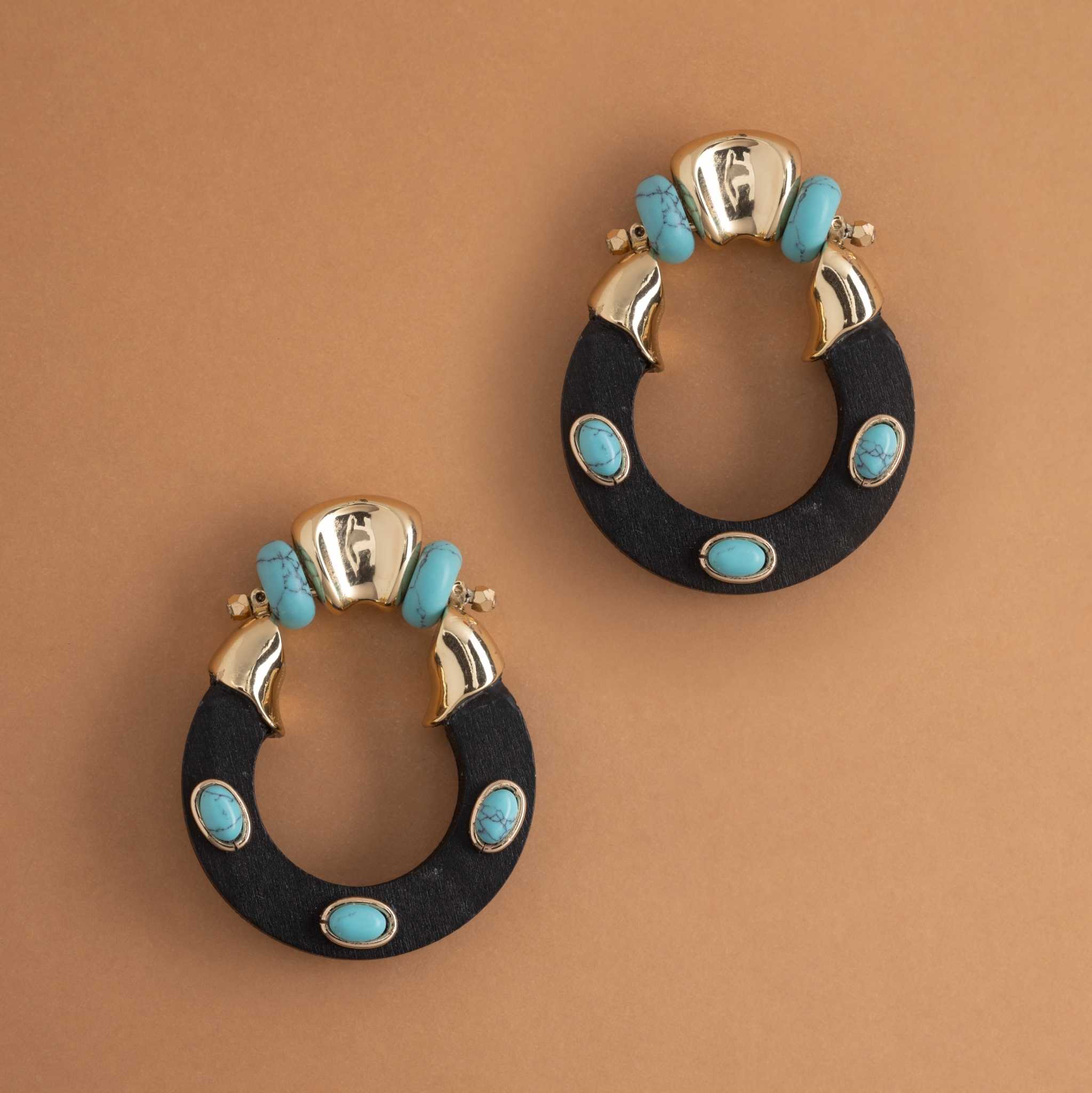 TURQUOISE STUD BLACK GOLD EARRINGS