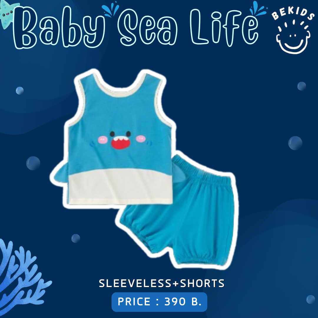 Sleeveless+Shorts Shark (Blue)
