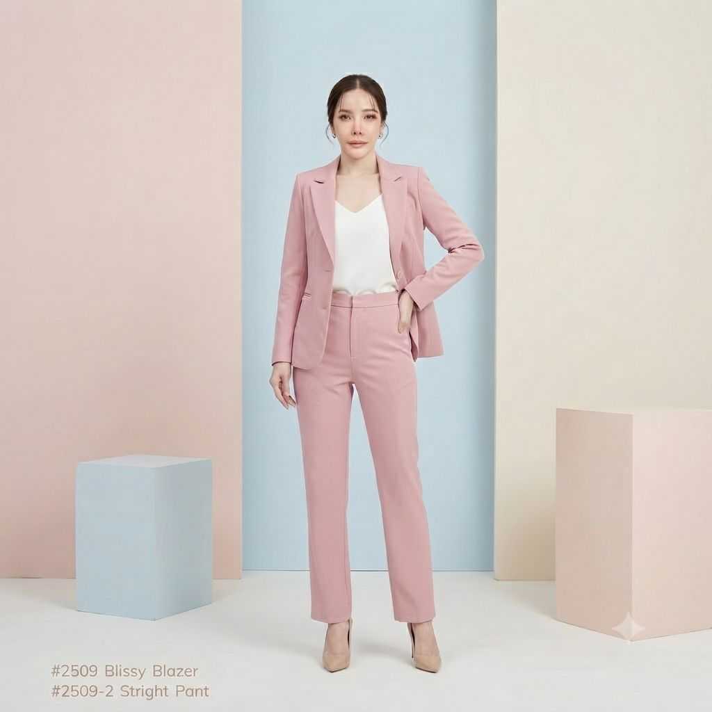 สูทผู้หญิง ชุดสูททำงานสีชมพู S-6XL | เสื้อสูท กางเกง เลือกซื้อแยกชิ้น | รุ่น 2509, 2508