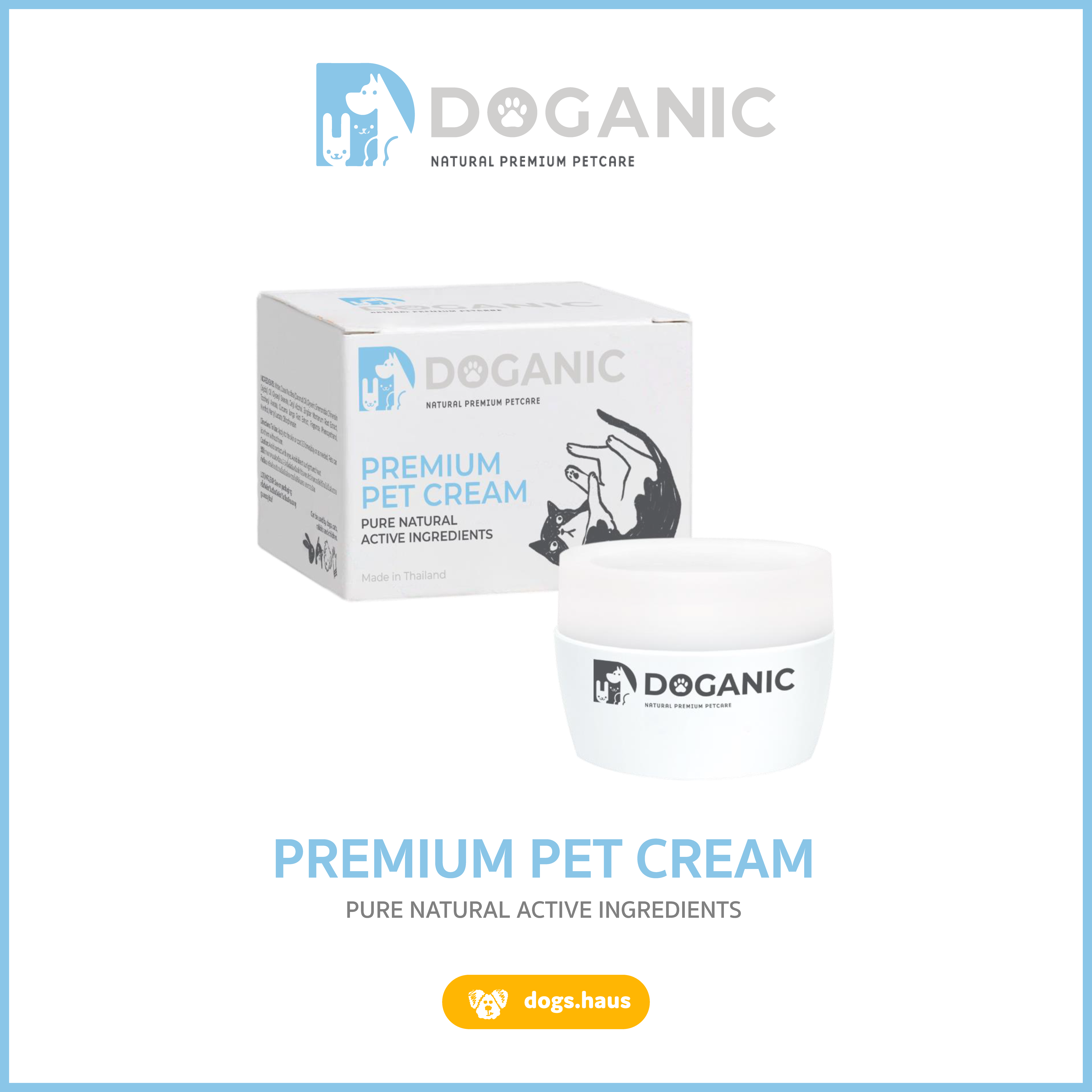 DOGANIC Premium Pet Cream ครีมสมุนไพรธรรมชาติ ลดผื่นแดงคัน ลดผิวอักเสบ dogshaus.bkk