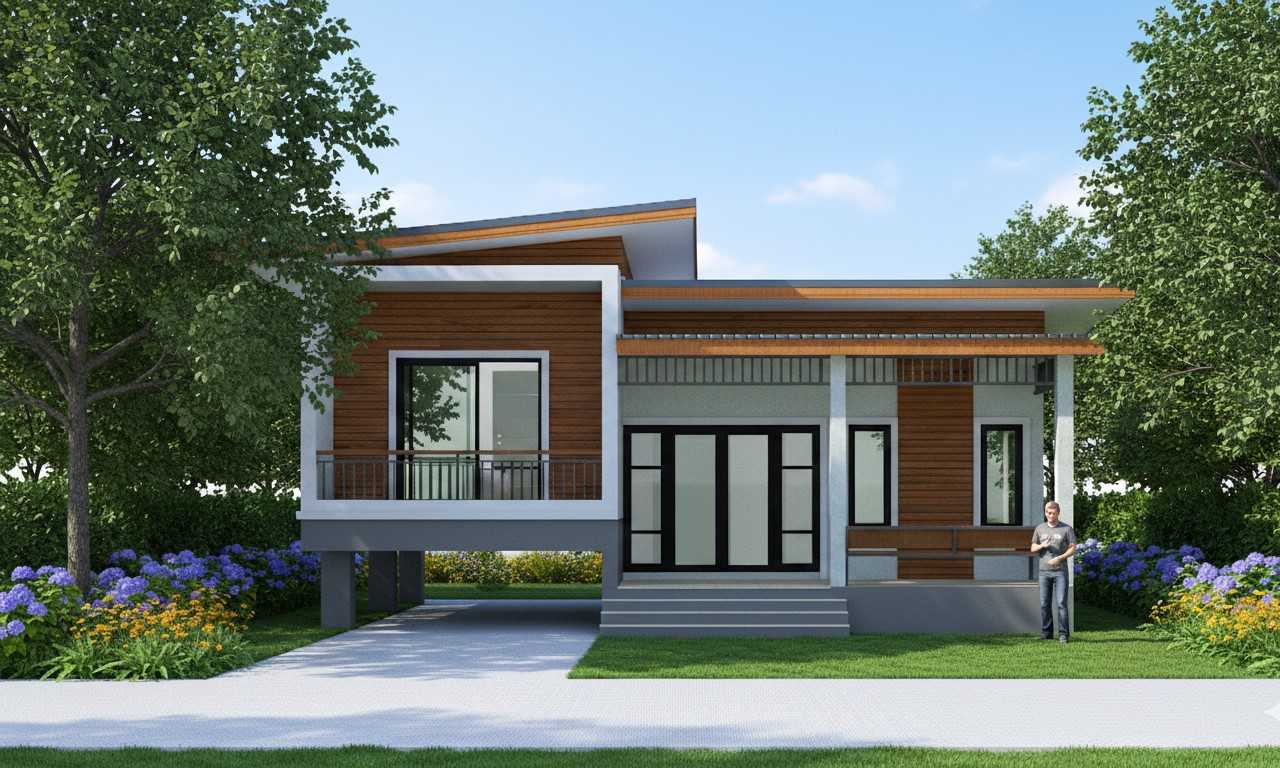 แบบบ้านโมเดิร์น ชั้นเดียว เล่นระดับ  2ห้องนอน 1 ห้องน้ำ