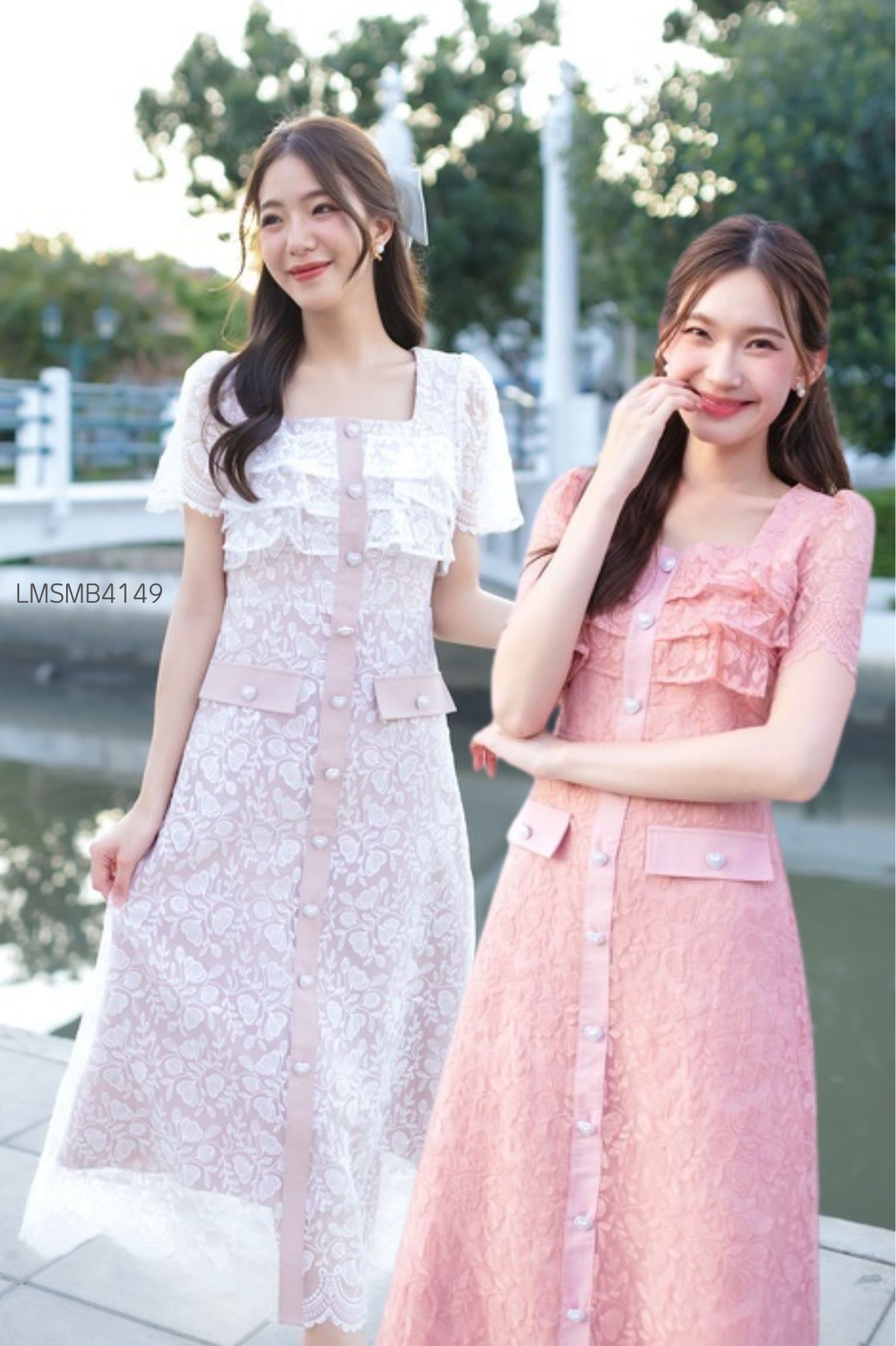 S-2XL เดรสลูกไม้ยาว LMSMB4149