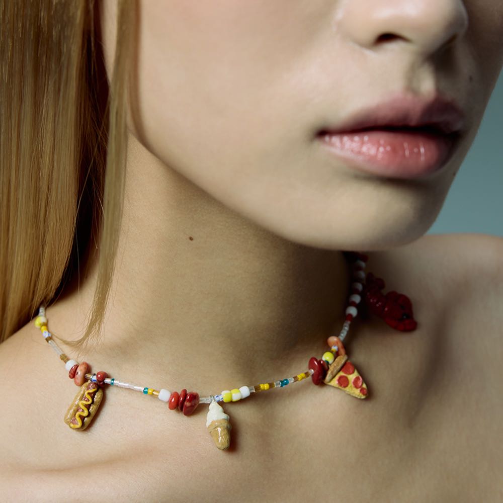 BLACKDOG BKK - RS2422 - Lunch necklace(Hand made) - สร้อยลูกปัดตกแต่งงานปั้นมือ
