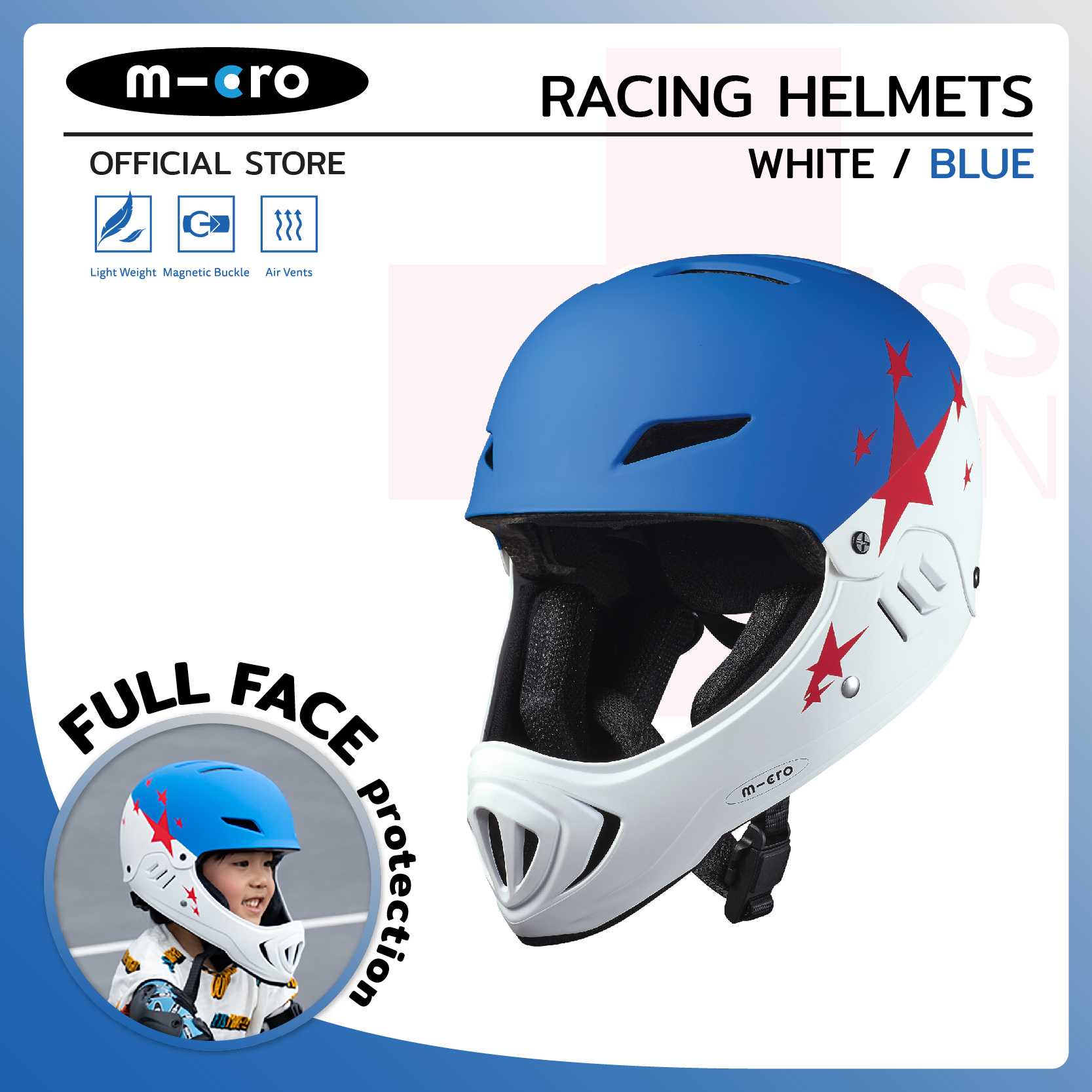 Micro Racing Helmet White/Blue