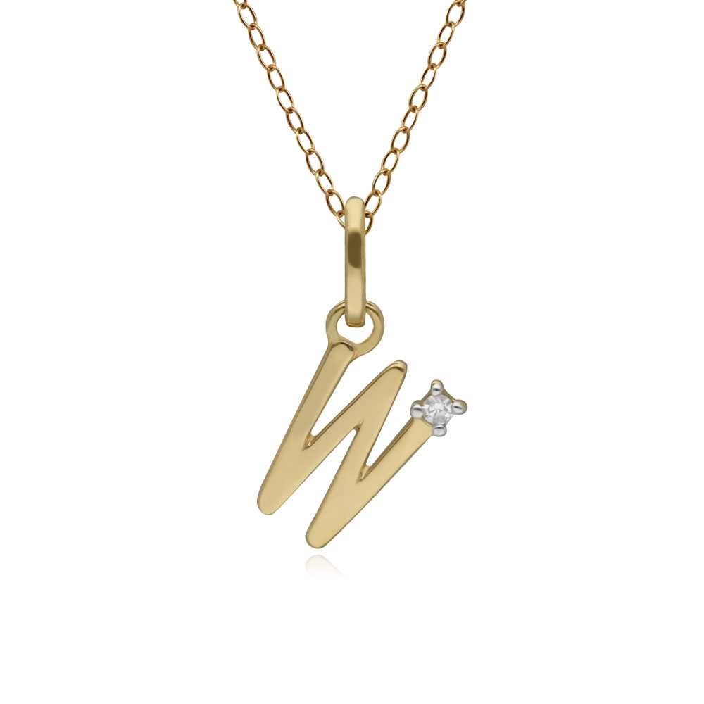 จี้ทองคำ 9K ตัวอักษร W ประดับเพชร (Diamond) (ไม่รวมสร้อย)