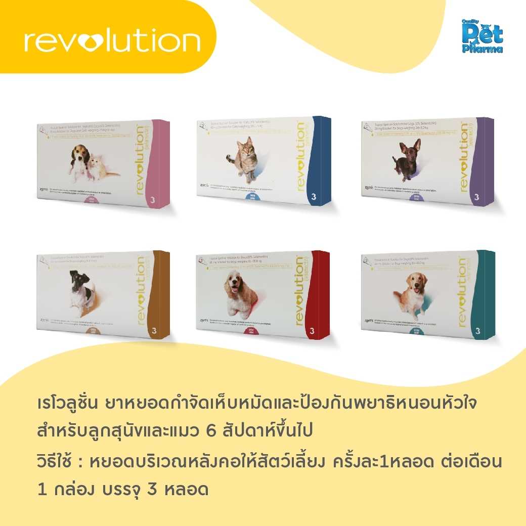 Revolution สำหรับสุนัขใช้สำหรับป้องกัน เห็บ หมัด ไร และพยาธิ